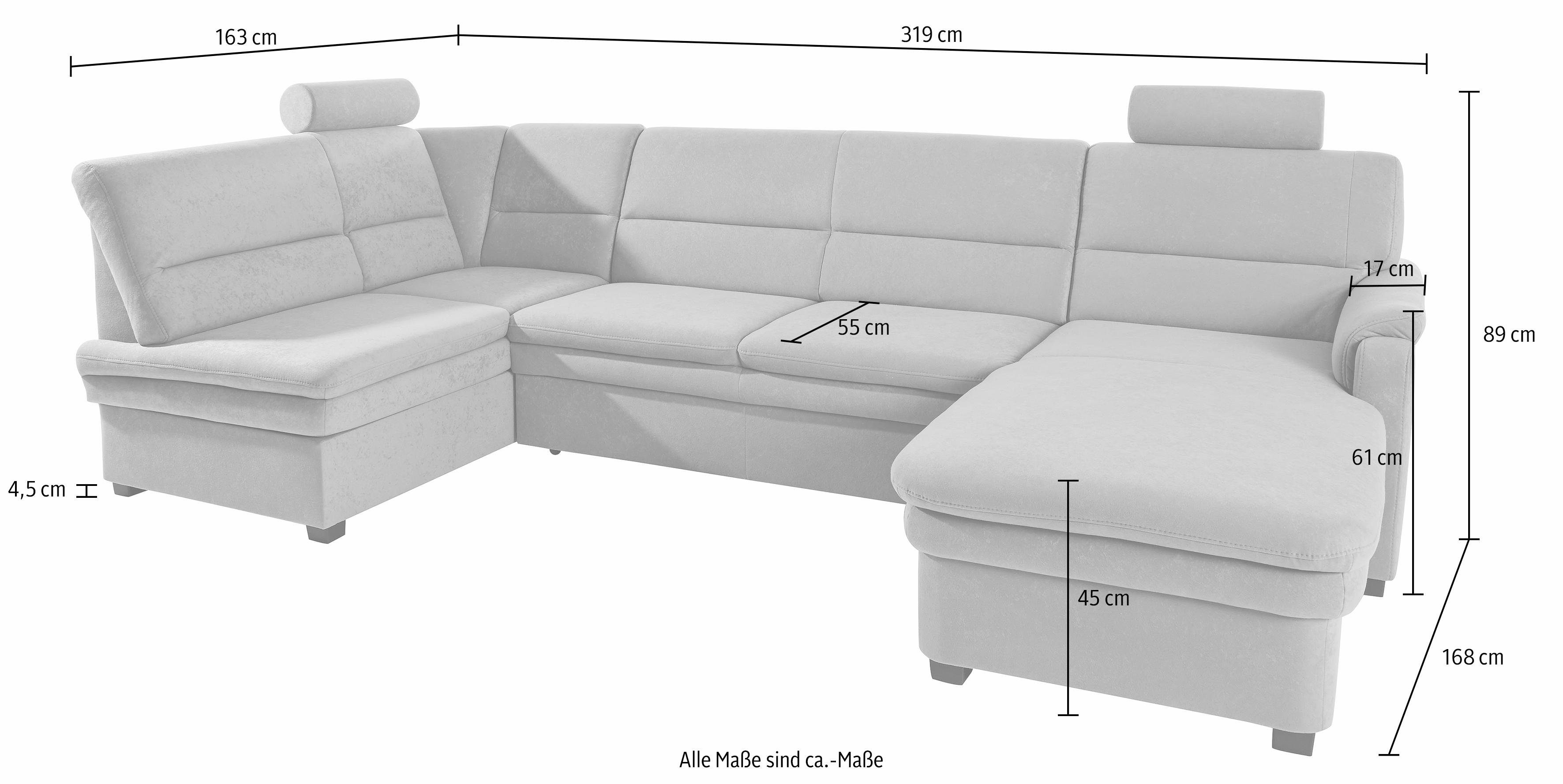 sit&more Zithoek Pisa U-vorm met binnenvering, naar keuze met slaapfunctie