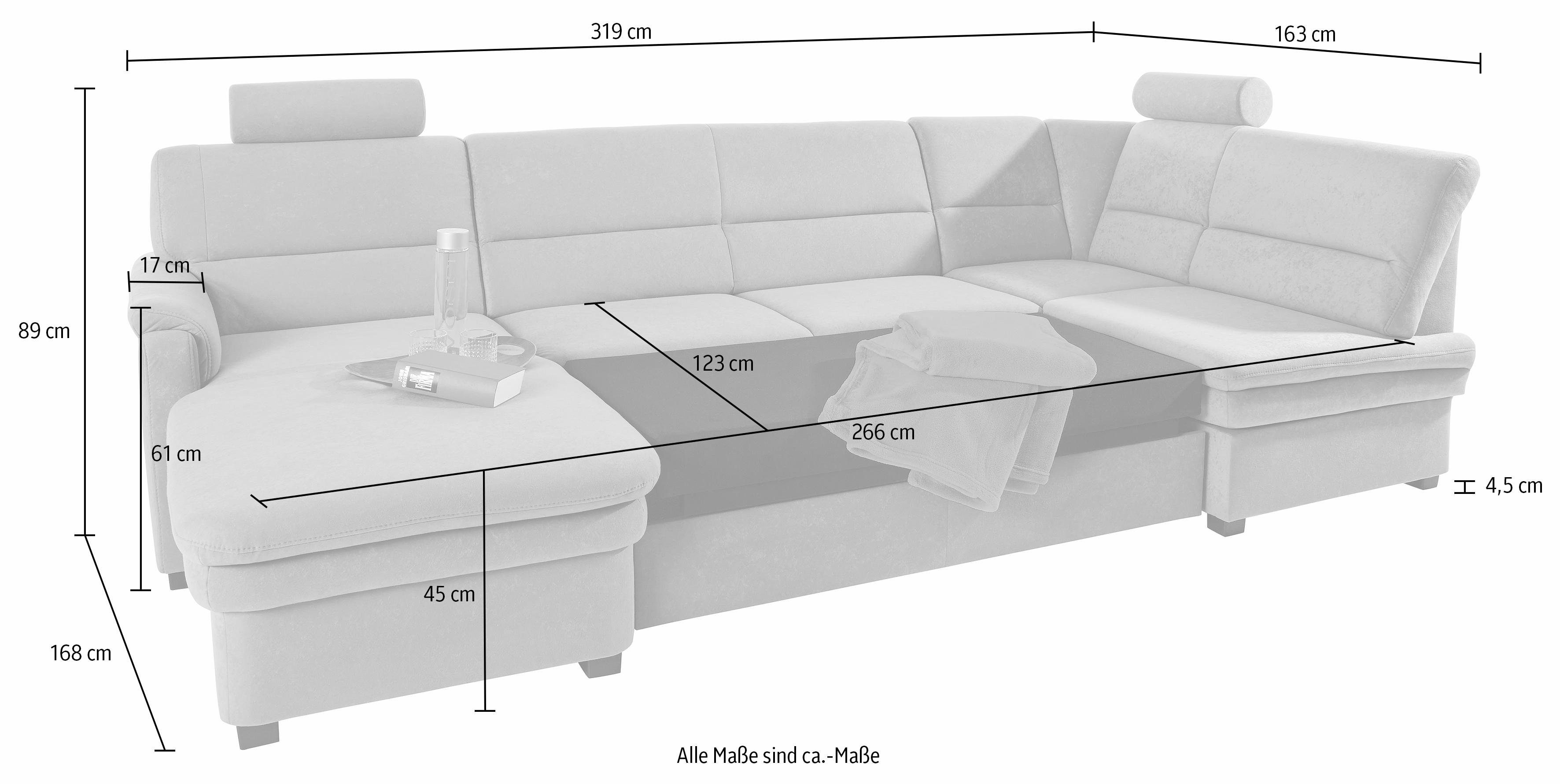 sit&more Zithoek Pisa U-vorm met binnenvering, naar keuze met slaapfunctie