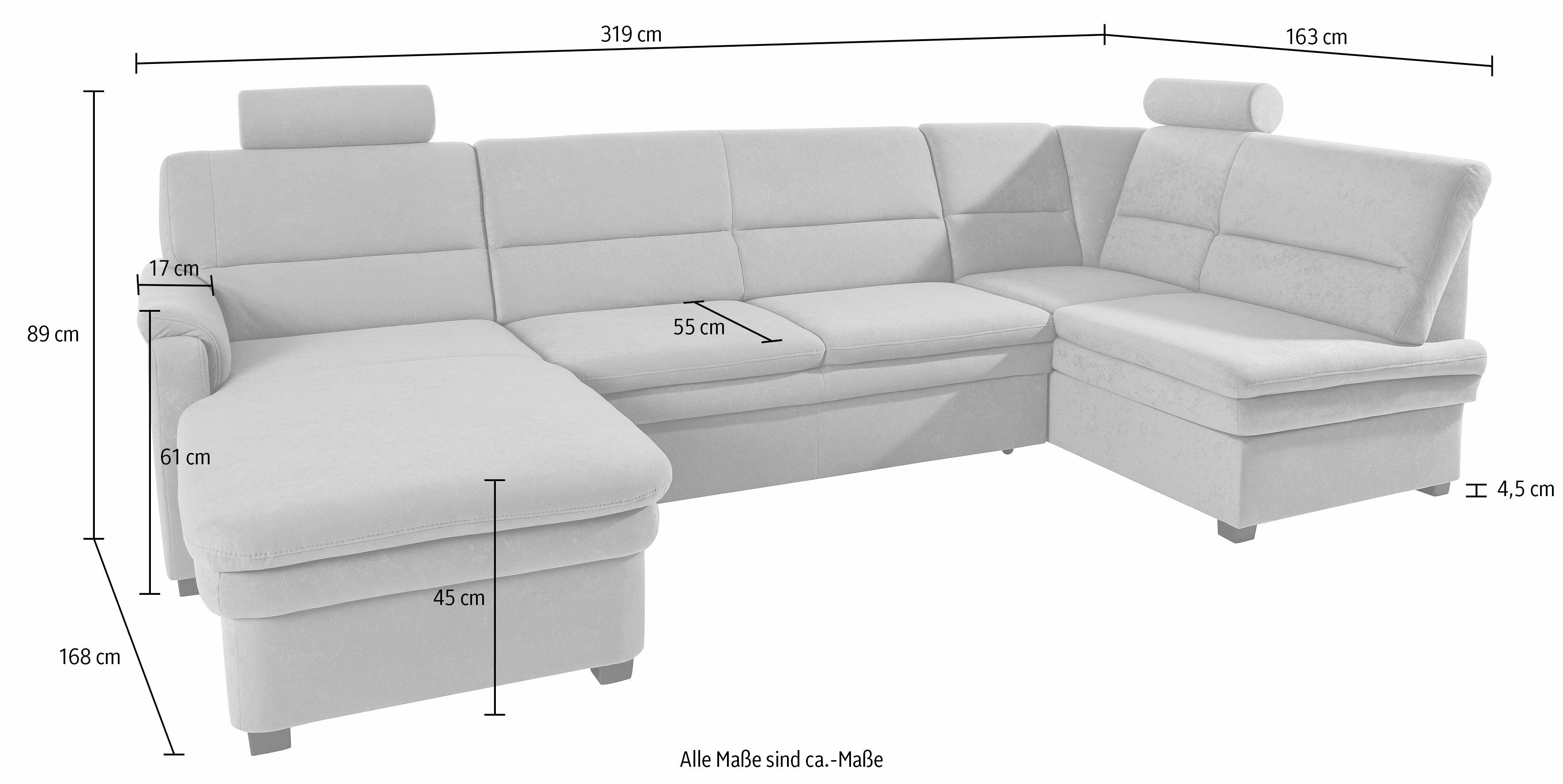 sit&more Zithoek Pisa U-vorm met binnenvering, naar keuze met slaapfunctie