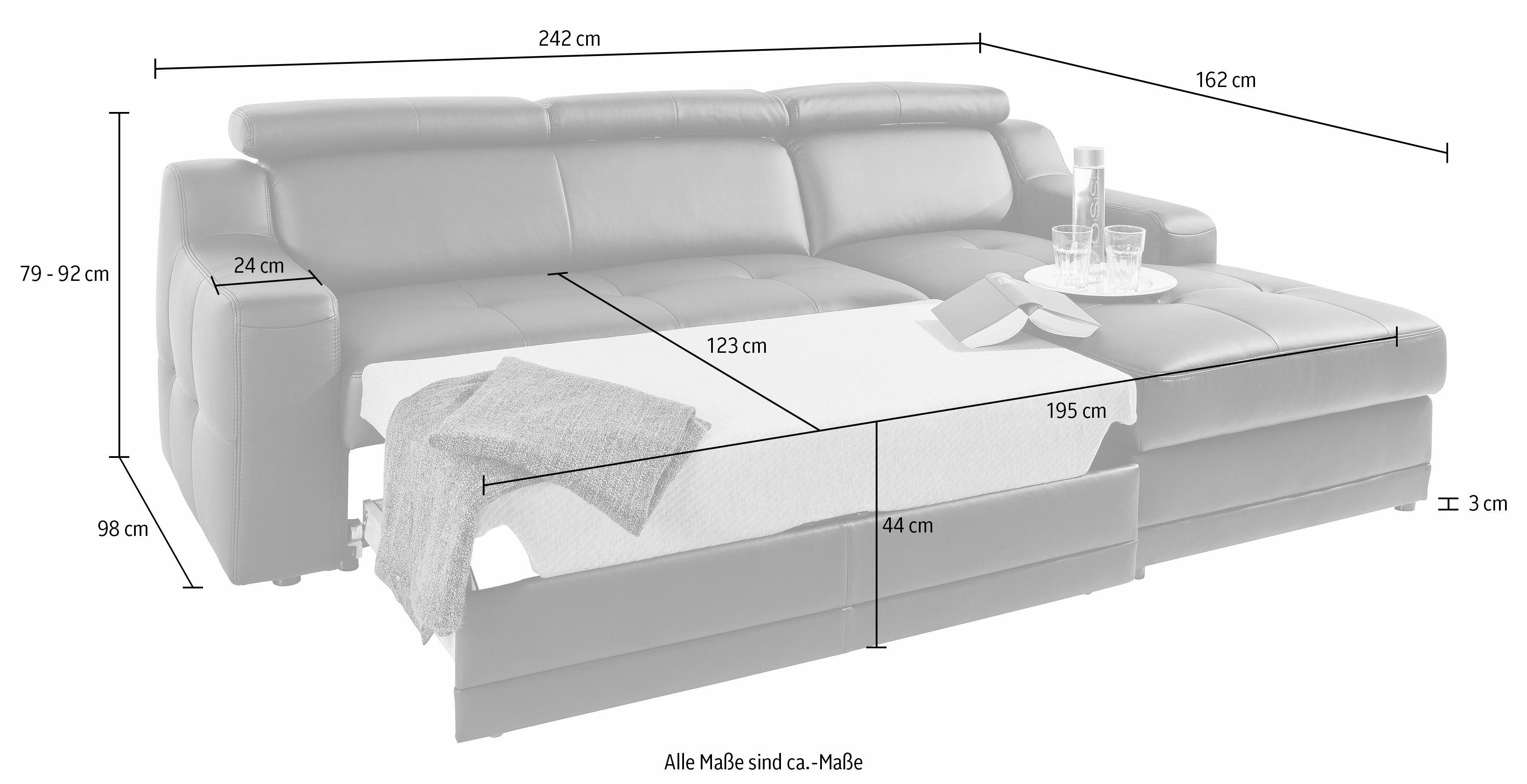 exxpo - sofa fashion Hoekbank Lotos, comfortabel en functioneel, L-vorm met verstelbare hoofdsteun resp. rugleuning, naar keuze met slaapfunctie