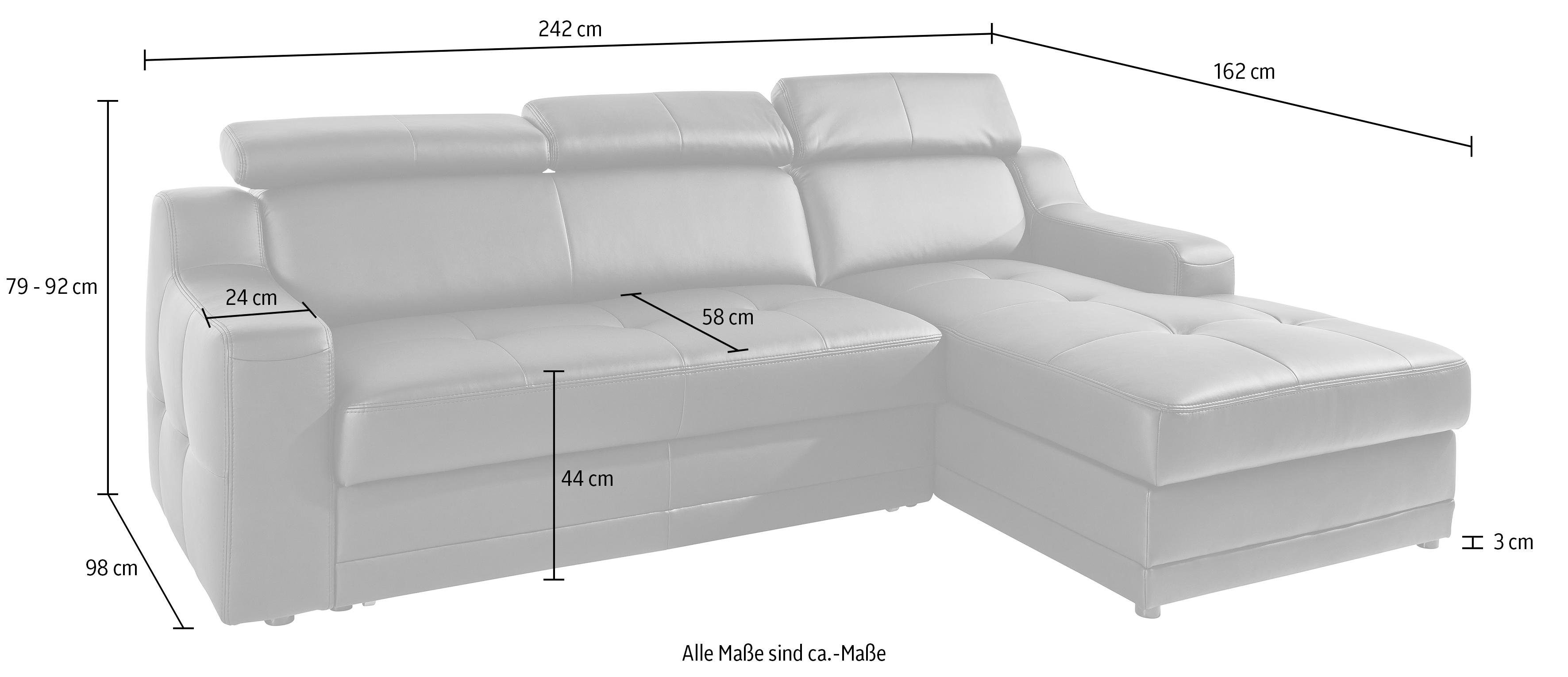 exxpo - sofa fashion Hoekbank Lotos, comfortabel en functioneel, L-vorm met verstelbare hoofdsteun resp. rugleuning, naar keuze met slaapfunctie