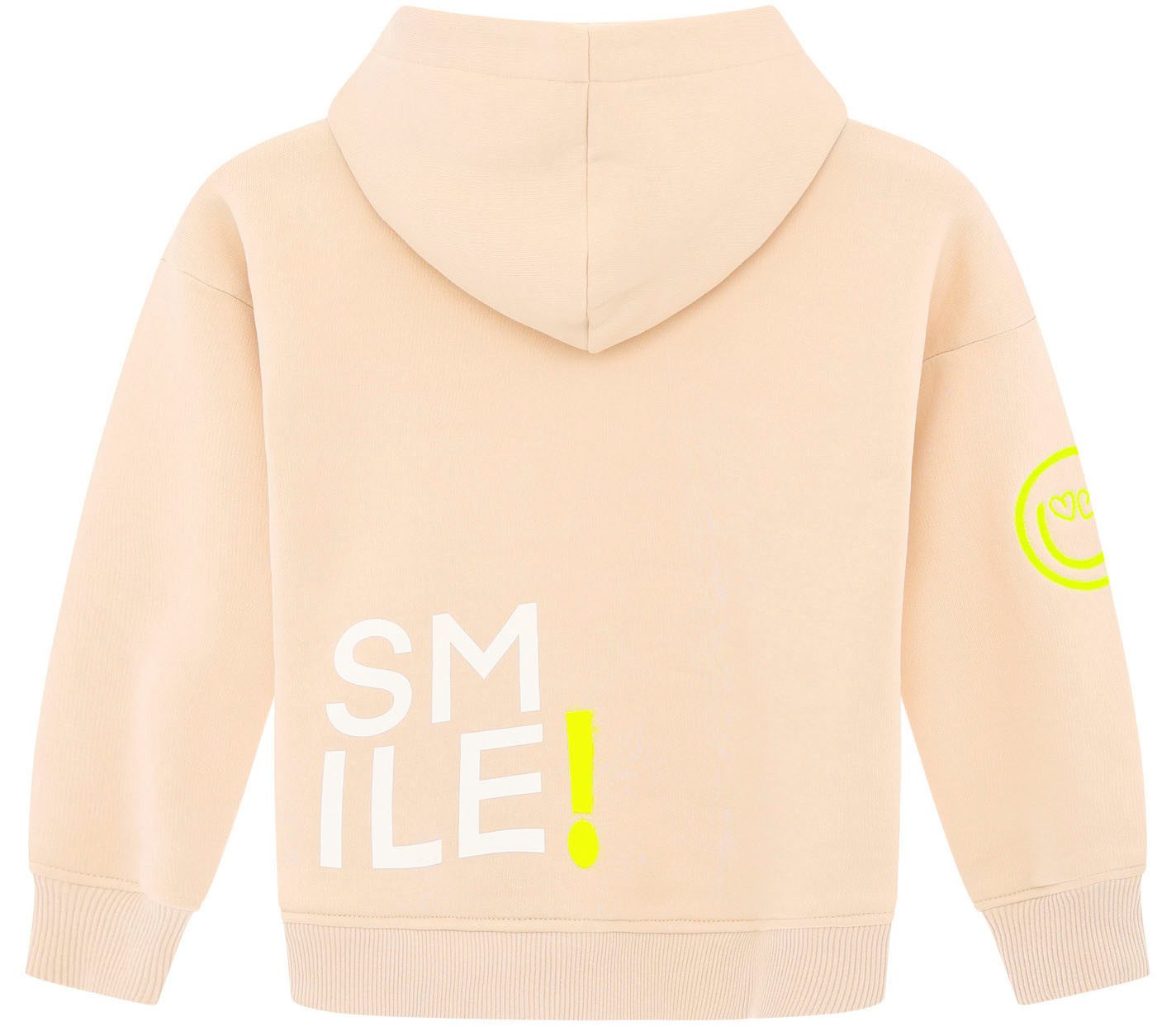 Zwillingsherz Hoodie Alissa-Kids met "smile"-opdruk in neonkleur en geborduurde smiley