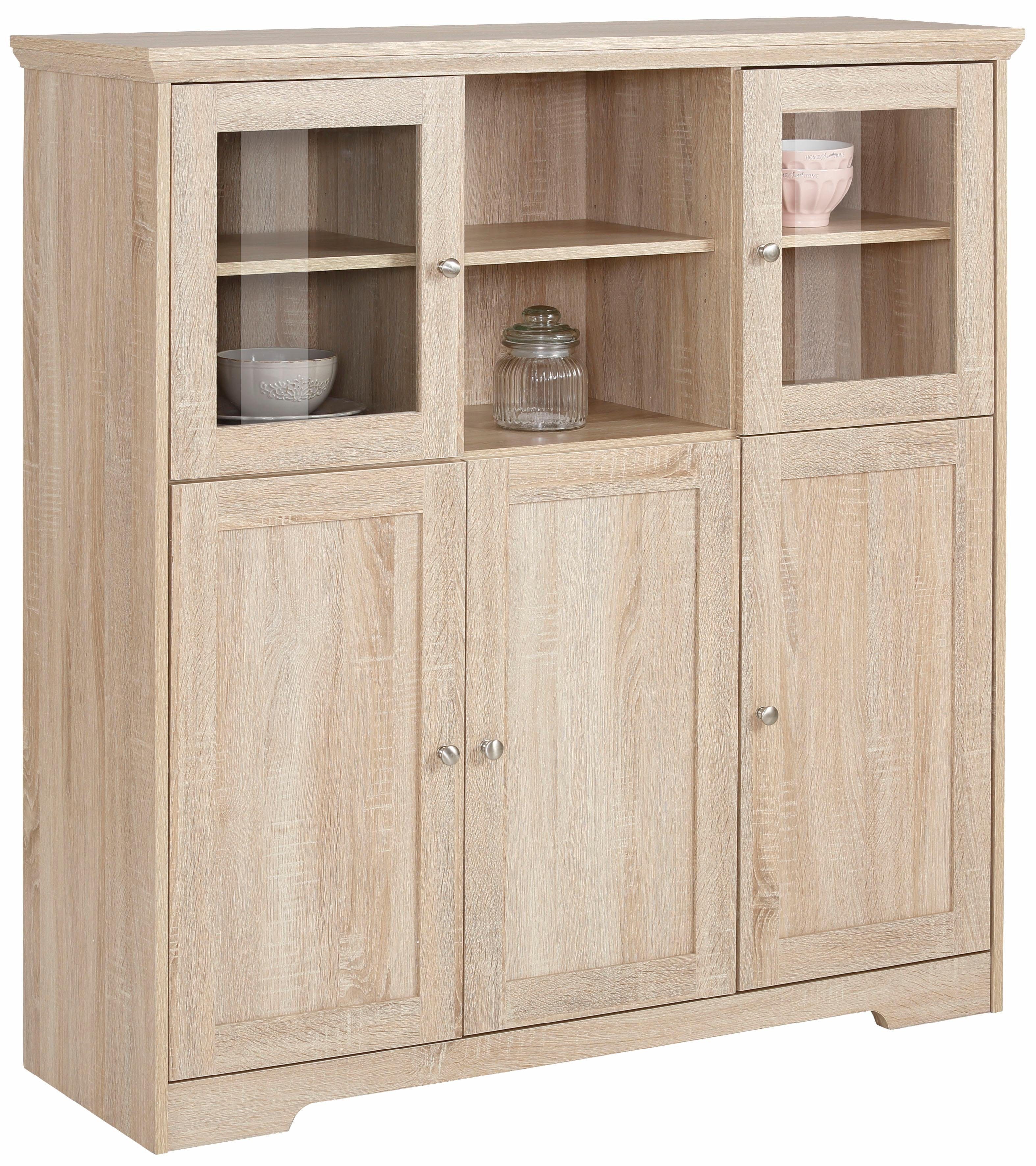 Home affaire Highboard Nanna Vitrine in eikenlook, breedte 118 cm highboards maat 118x39x125 cm beige