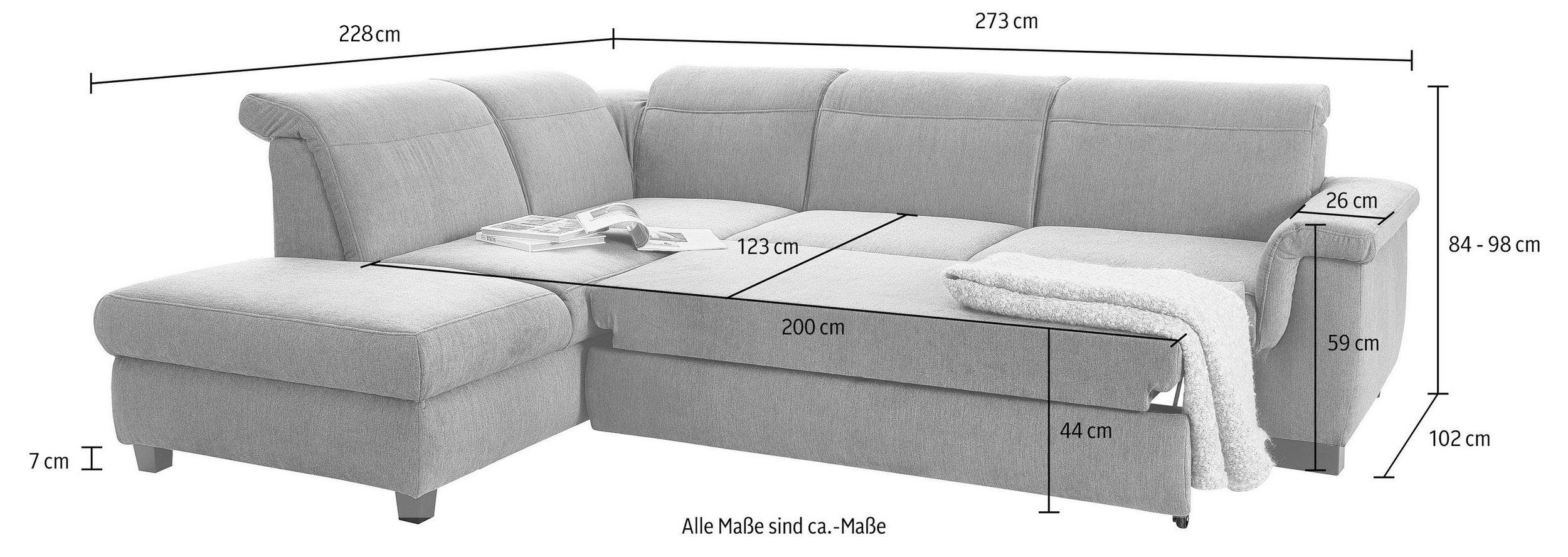 DOMO collection Hoekbank Sully comfortabel sofa, OTTOs Choice, L-vorm naar keuze met slaapfunctie en hoofd- resp. verstelbare rugleuning