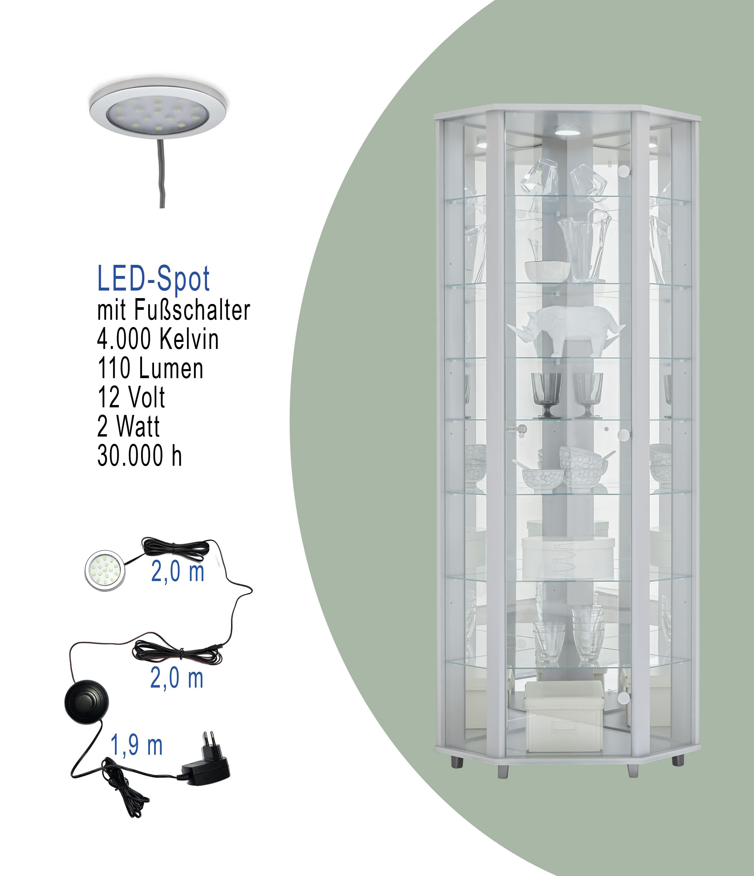 fif möbel Hoekvitrinekast TRIO hoogte ca. 172 cm, incl. verlichting Hoekvitrine/Glasvitrine 1x Glazen deur, perfect voor verzamelaars, verzamelvitrine