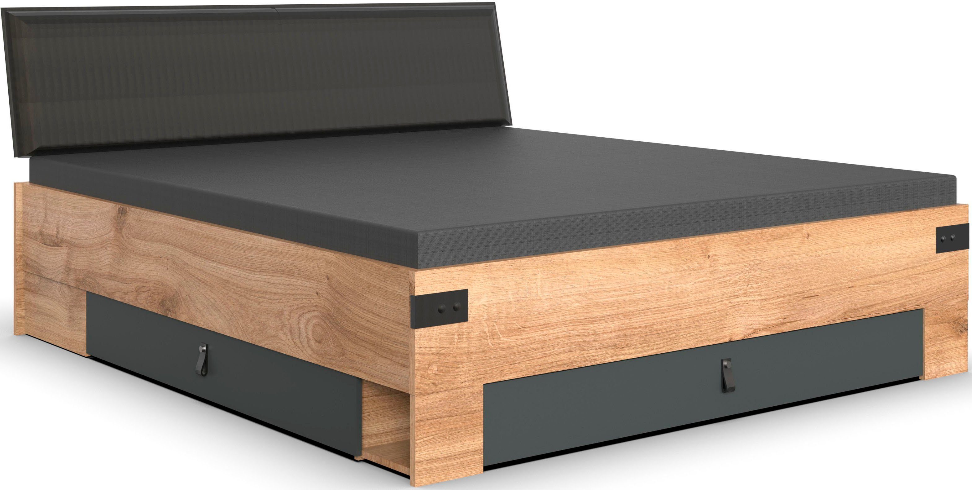 Wimex Slaapkamerserie Stockholm, rustieke look in industrieel ontwerp 6-delig, kledingkast met spiegel, bed inclusief lades (set)