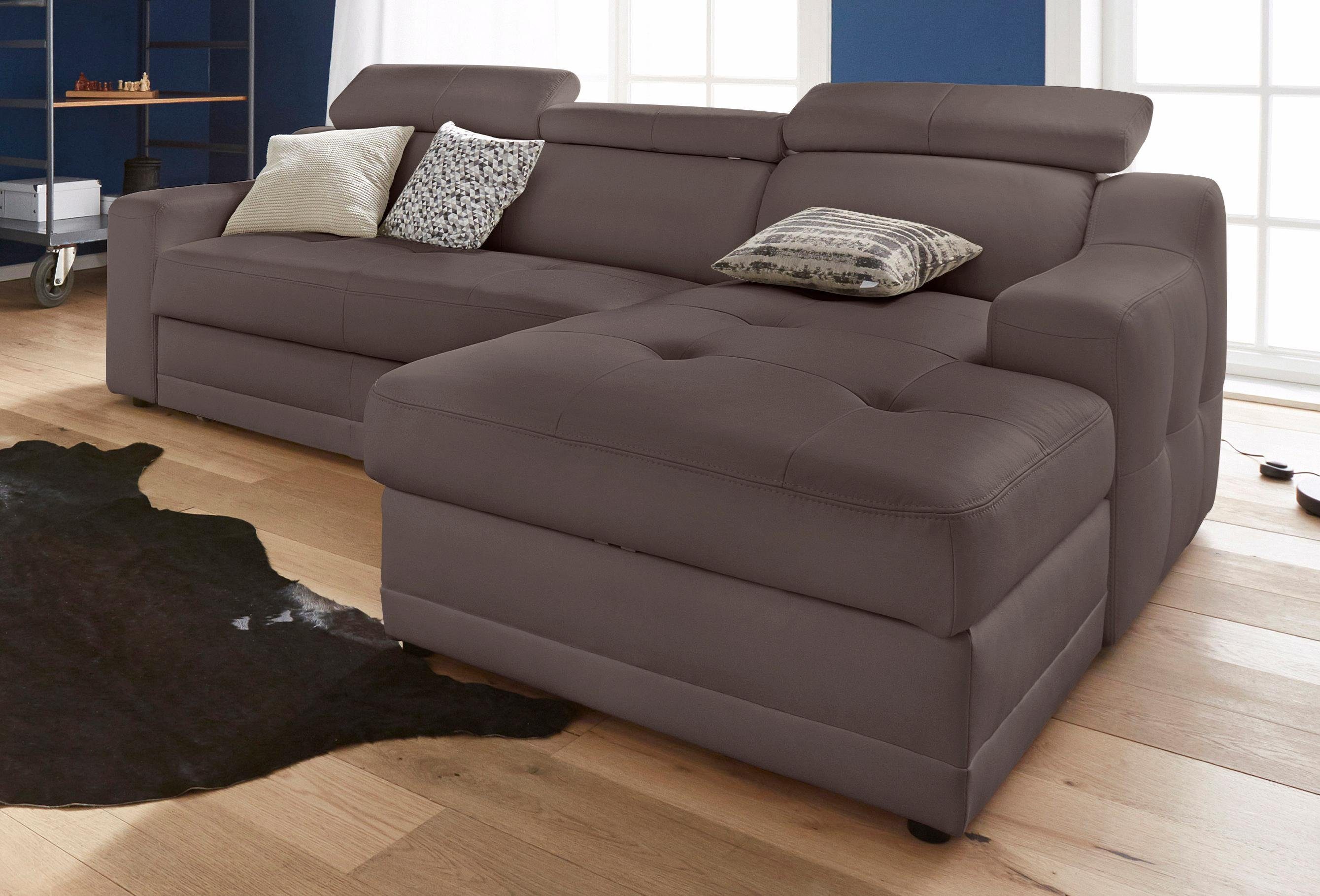 exxpo - sofa fashion Hoekbank Lotos, comfortabel en functioneel, L-vorm met verstelbare hoofdsteun resp. rugleuning, naar keuze met slaapfunctie