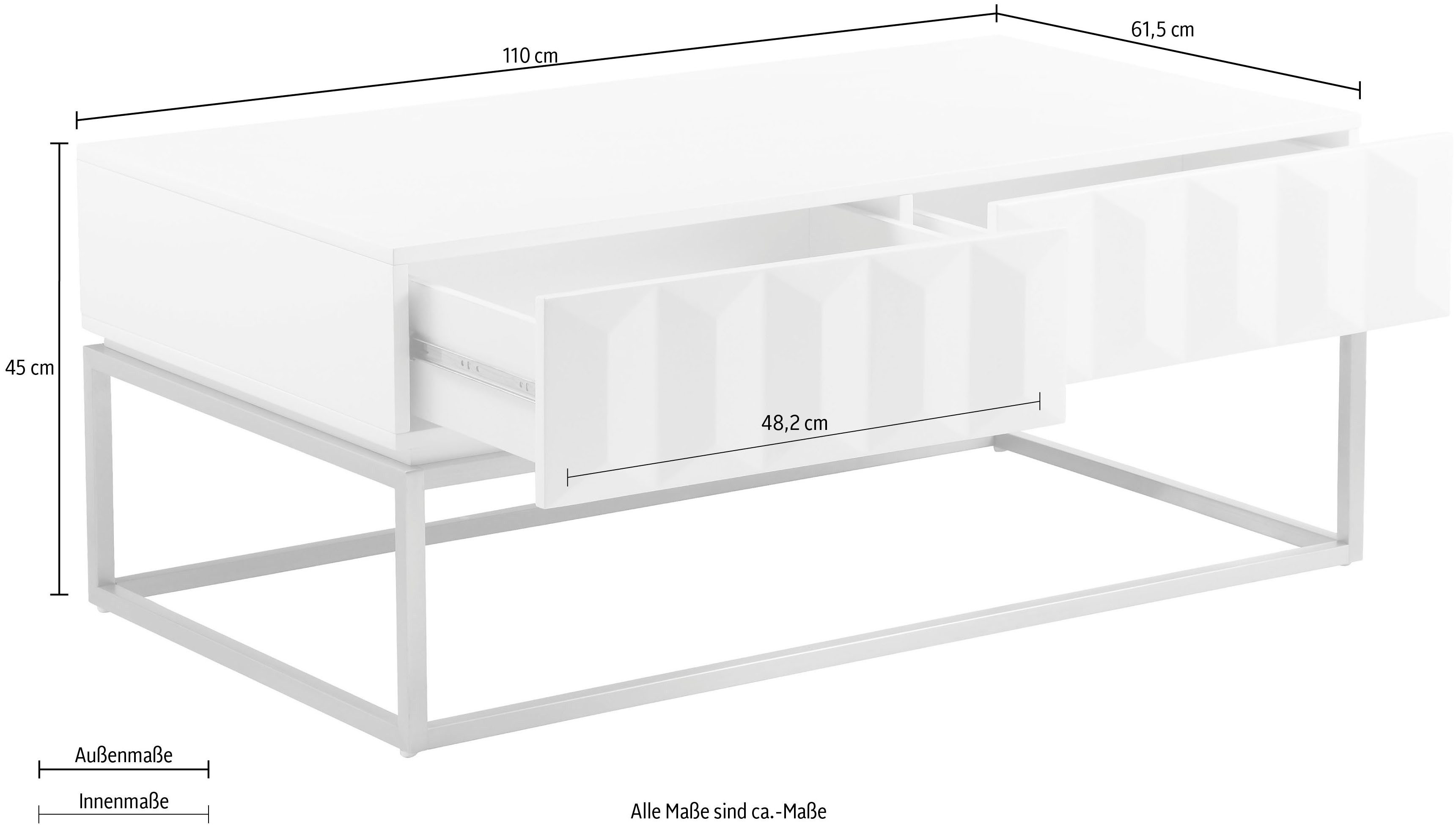 Leonique Salontafel Alais in 3d-look, met twee laden en goudkleurig metalen frame