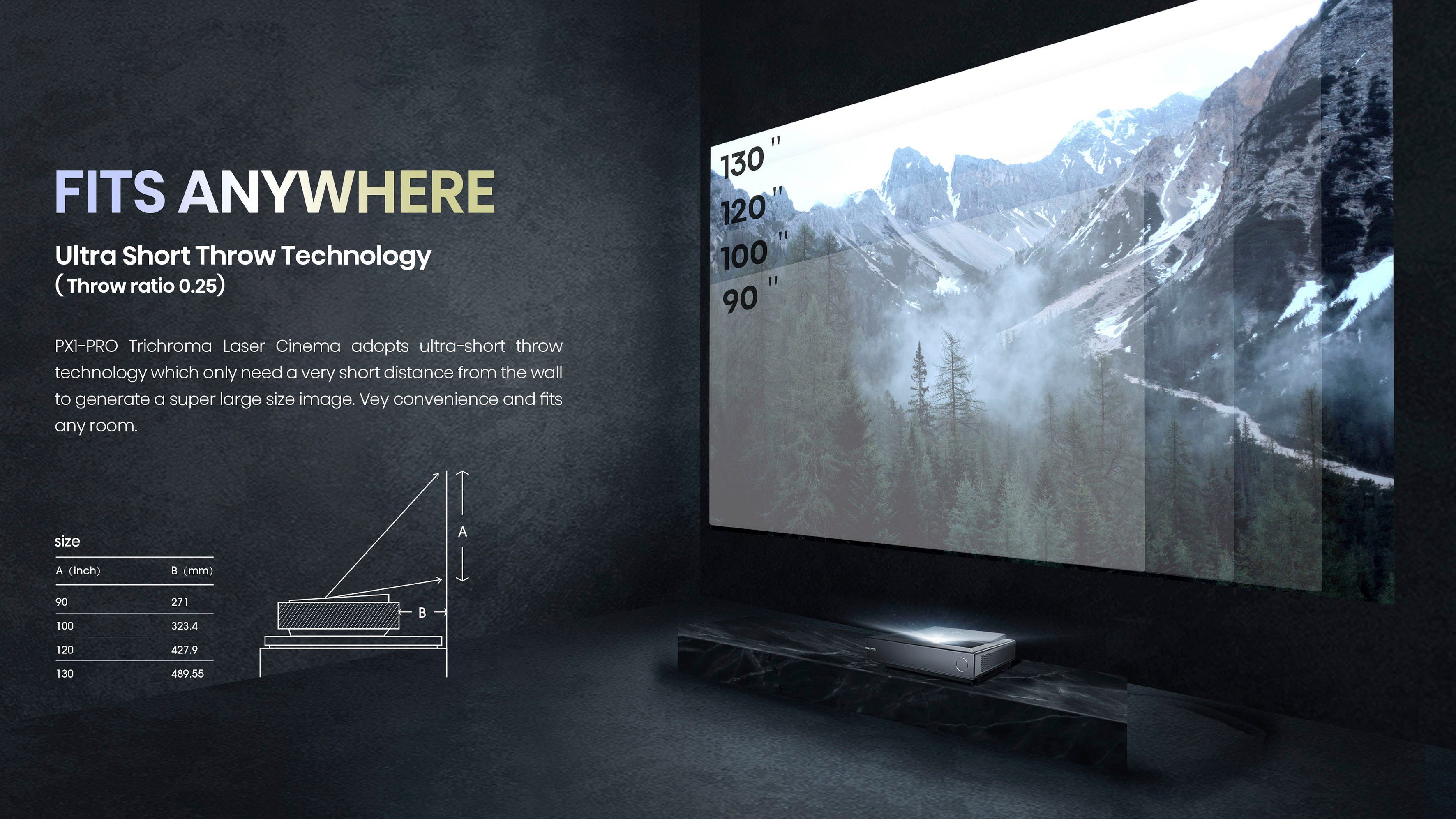 Hisense Laser-tv PX1-Pro 90-130 inch Trichroma laserprojector, 4K Ultra HD, 4k laser cinema, rgb lasertechnologie, android q - zonder scherm