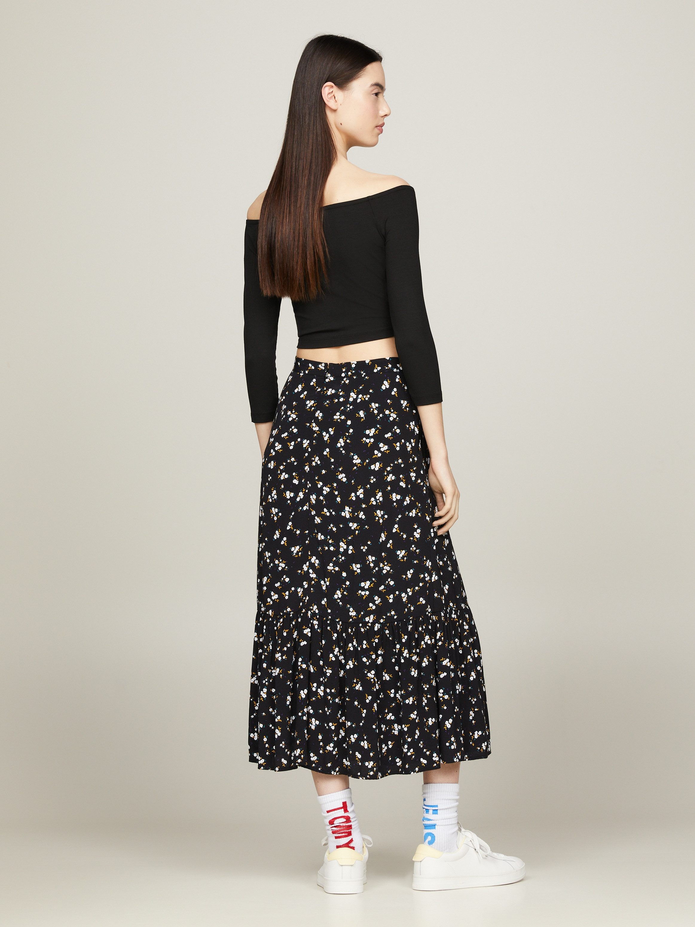 Tommy Jeans Curve Rok in a-lijn TJW FLORAL RUFFLE MIDI SKIRT EXT