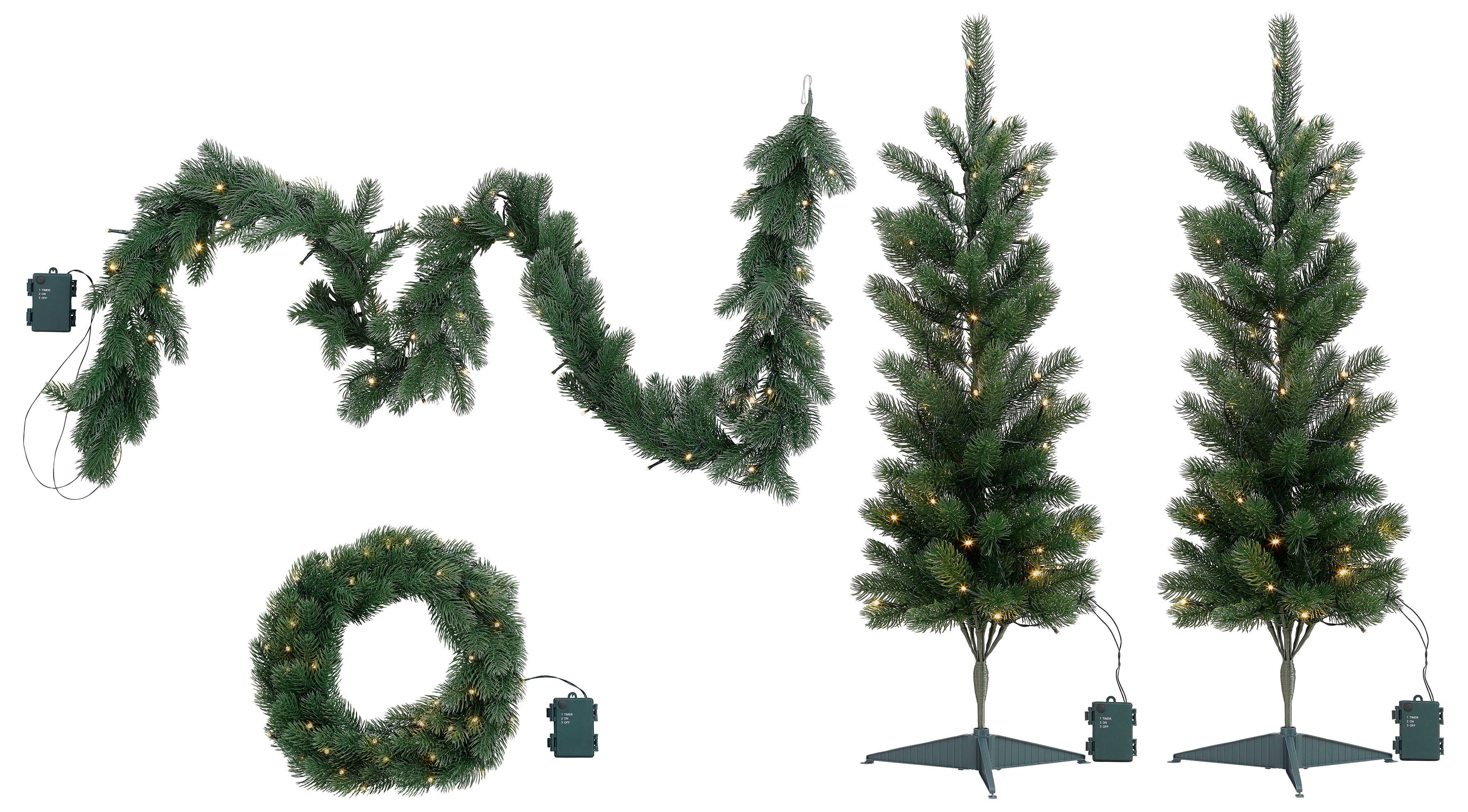 My home Led-boom Bennet 4-delige kerstset, met guirlande en decoratieve krans (set, 4 stuks)