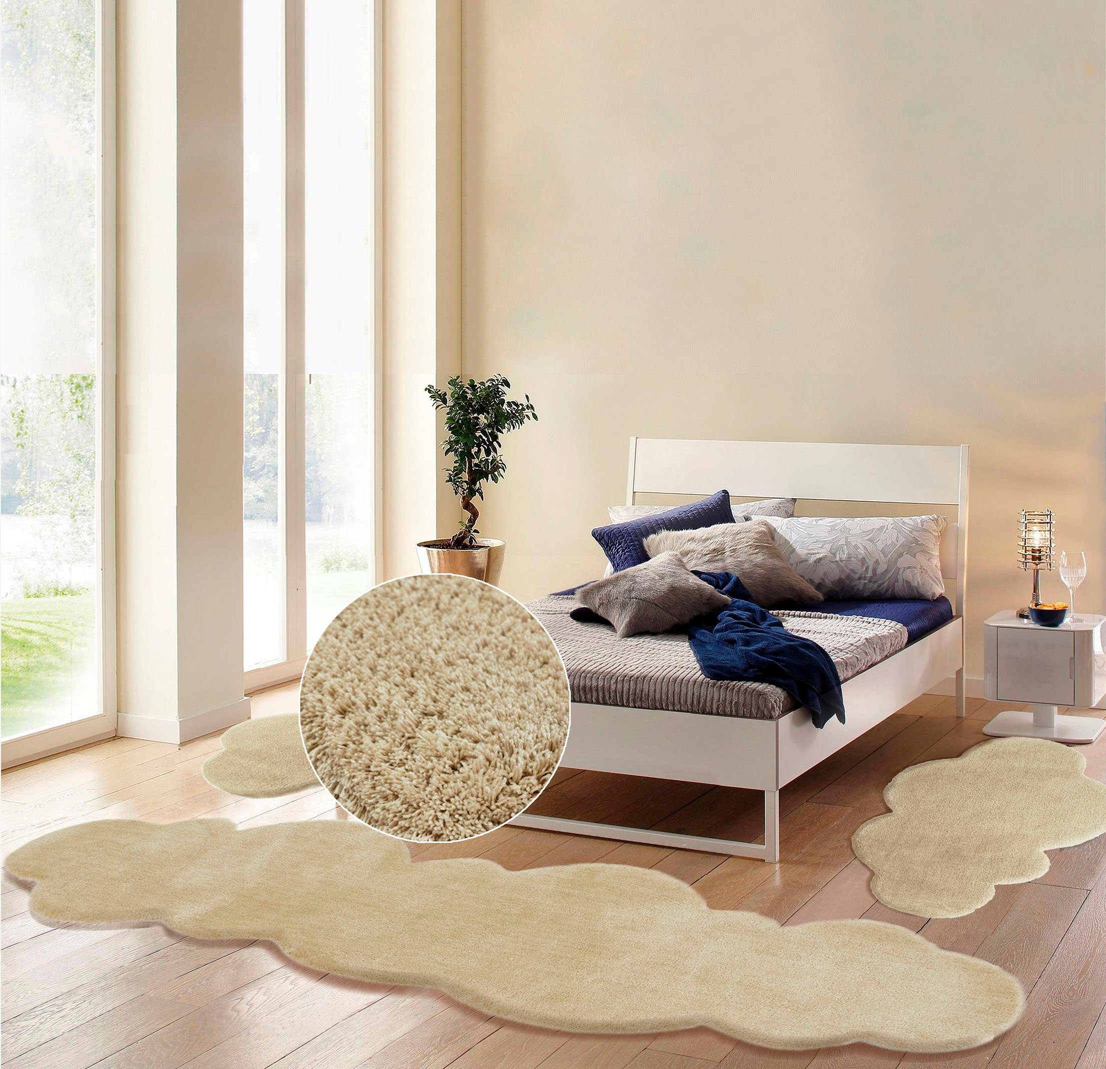 my home Set slaapkamerkleedjes Microvezeltapijt Magong, bijzonder zacht, zeer fijne pool Wolkvorm, uni slaapkamerkleed, loperset, slaapkamer, kinderkamer