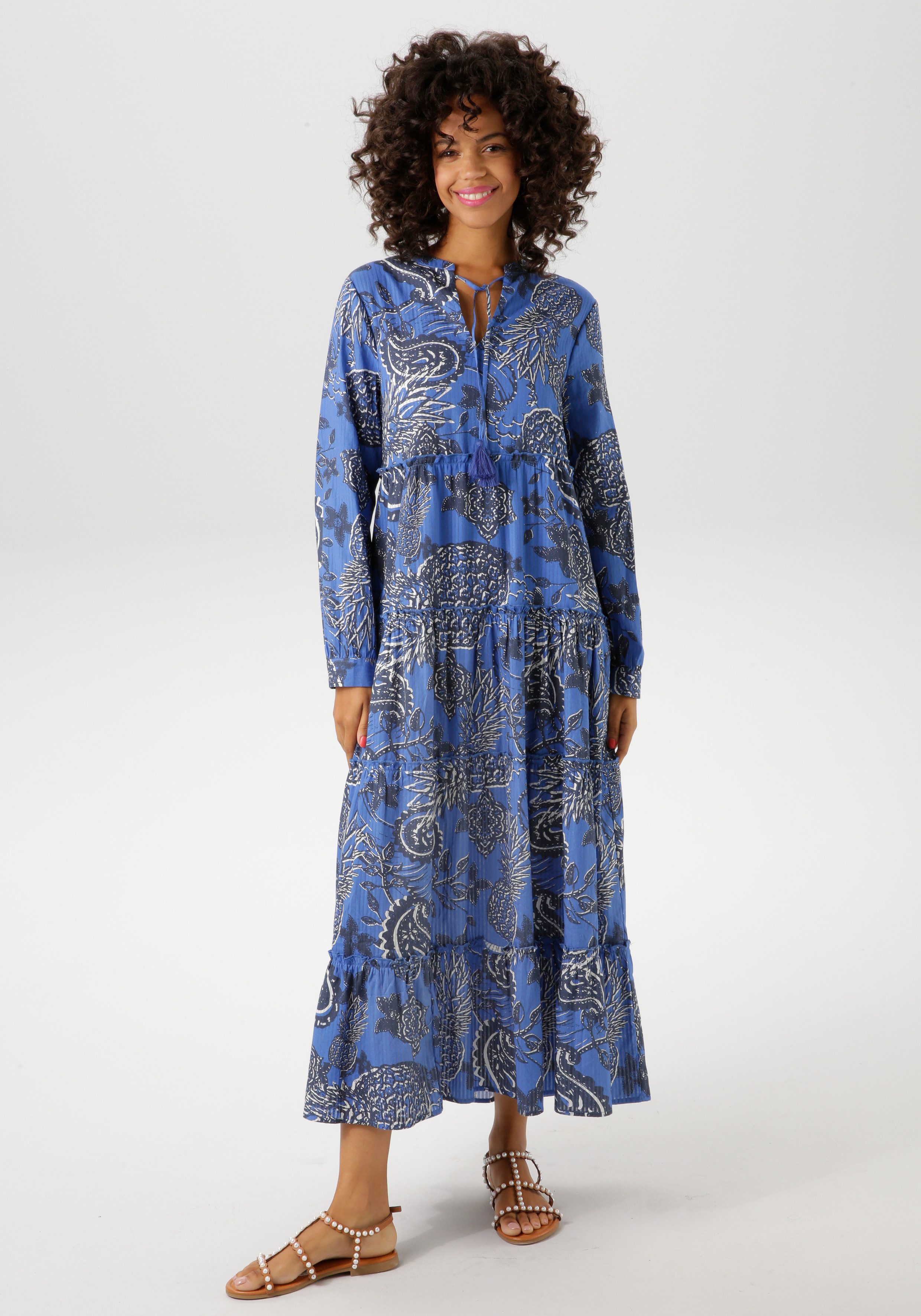 Aniston CASUAL Maxi-jurk met extravagant, grootvlak druk - nieuwe collectie dames maxi-jurken maat 46 blauw