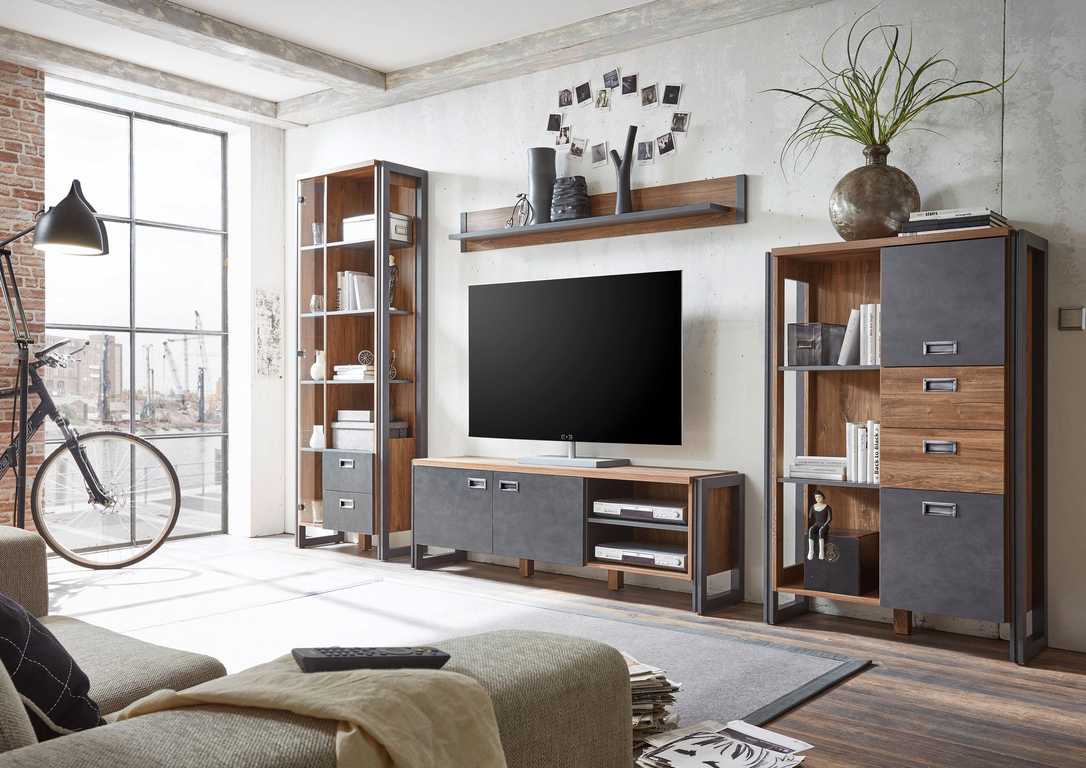Home affaire Wandmeubel Detroit set 4 in een trendy industriële look (set, 4-delig) tv-wandmeubels bruin