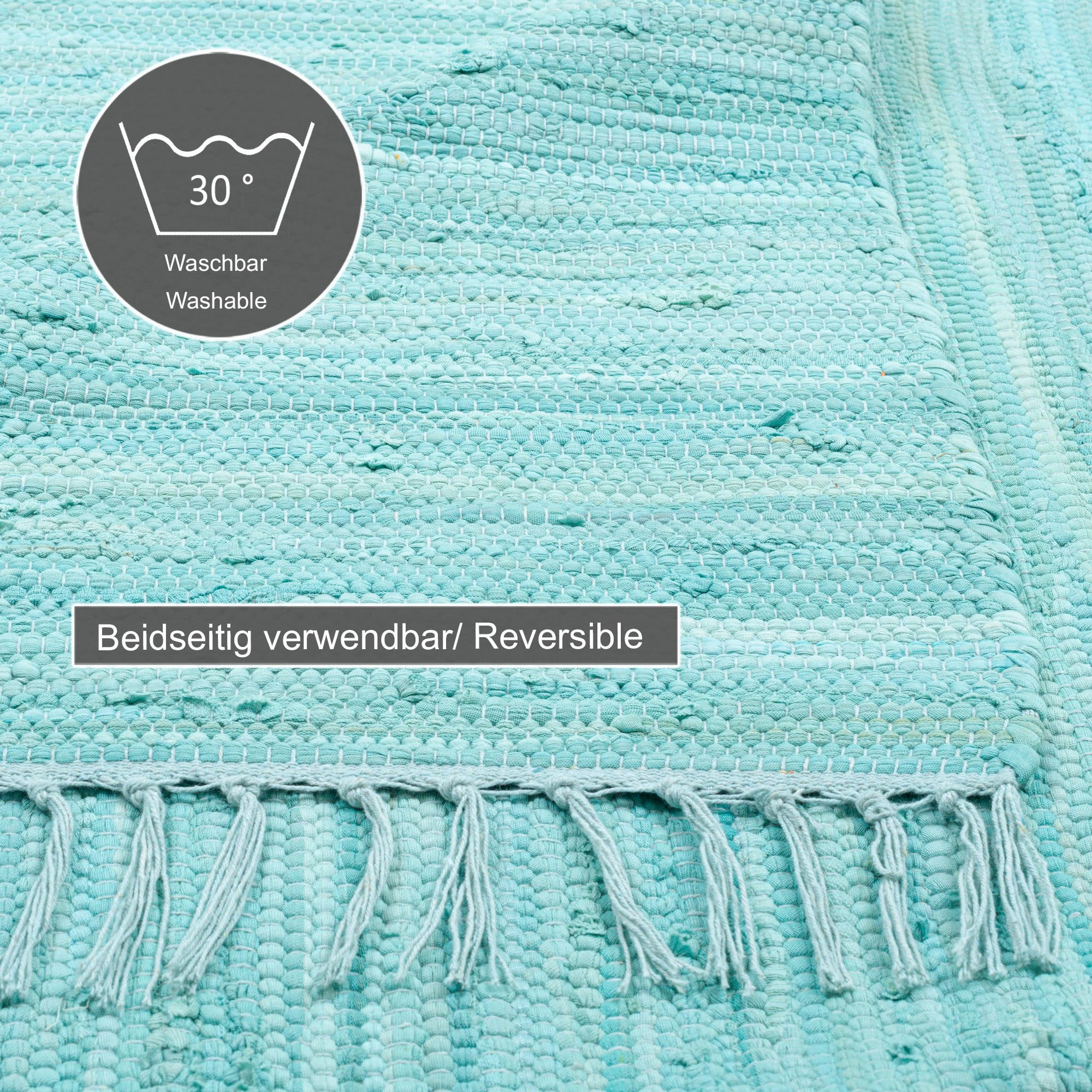 THEKO Vloerkleed Happy Cotton Handgeweven vloerkleed, platweefsel, puur katoen, met de hand geweven, met franje