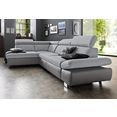 exxpo - sofa fashion hoekbank met ottomane en naar keuze met slaapfunctie en bedkist zilver