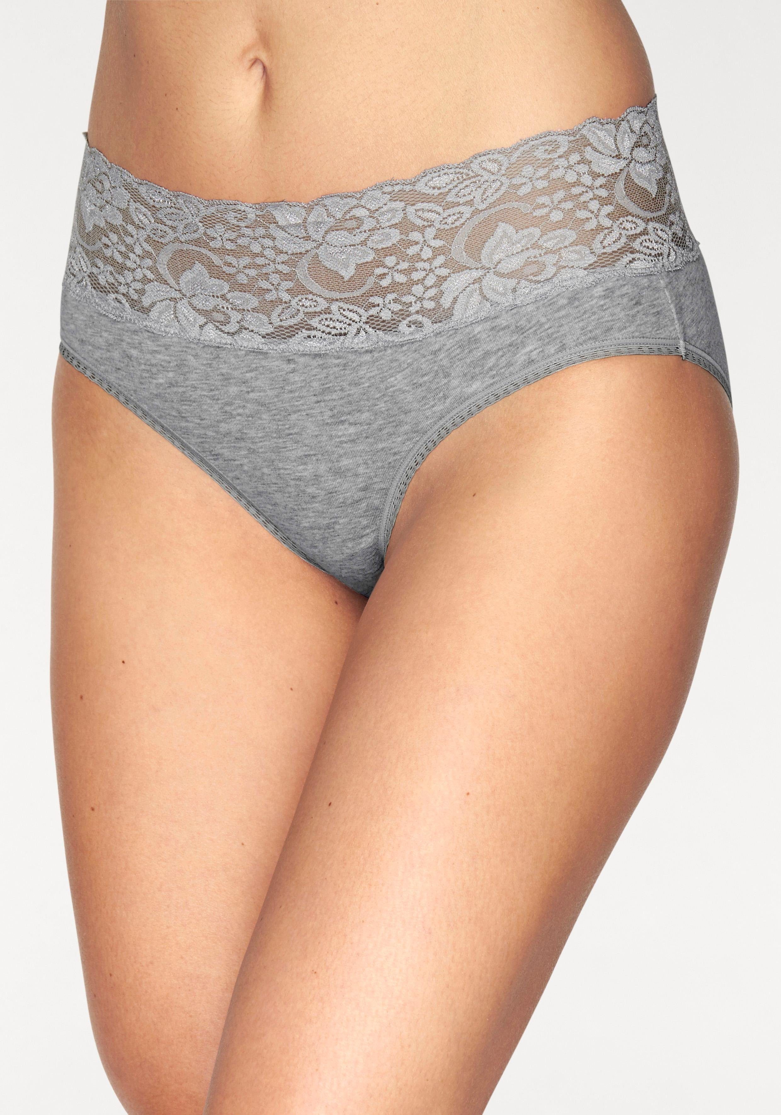 Vivance Slip van elastische katoen met florale kant (3 stuks)