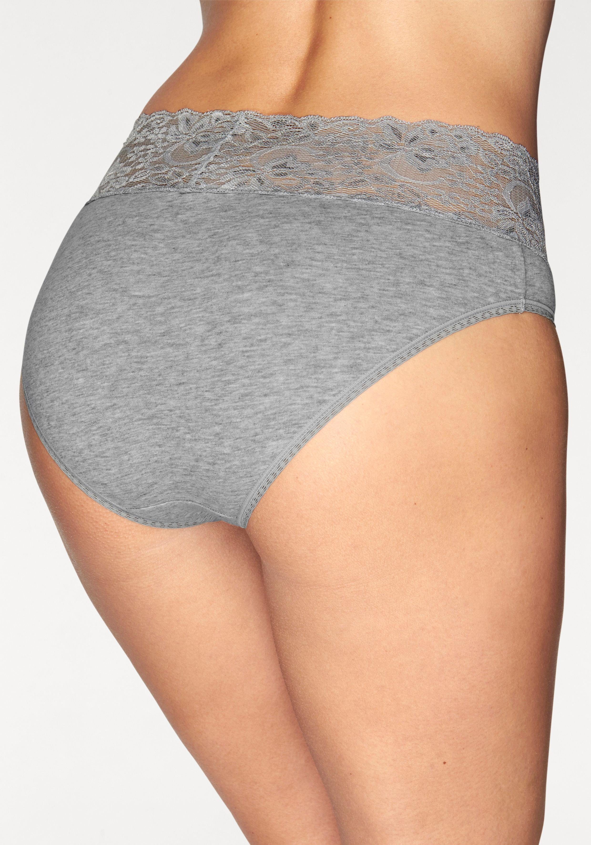 Vivance Slip van elastische katoen met florale kant (3 stuks)