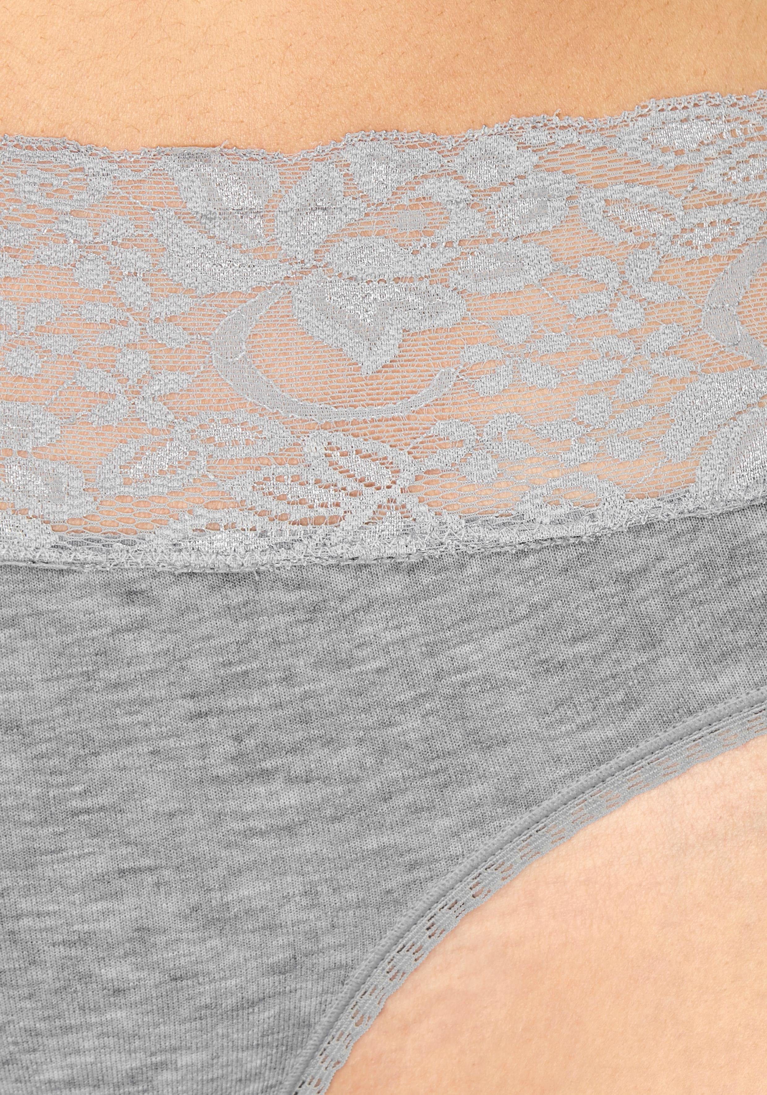 Vivance Slip van elastische katoen met florale kant (3 stuks)
