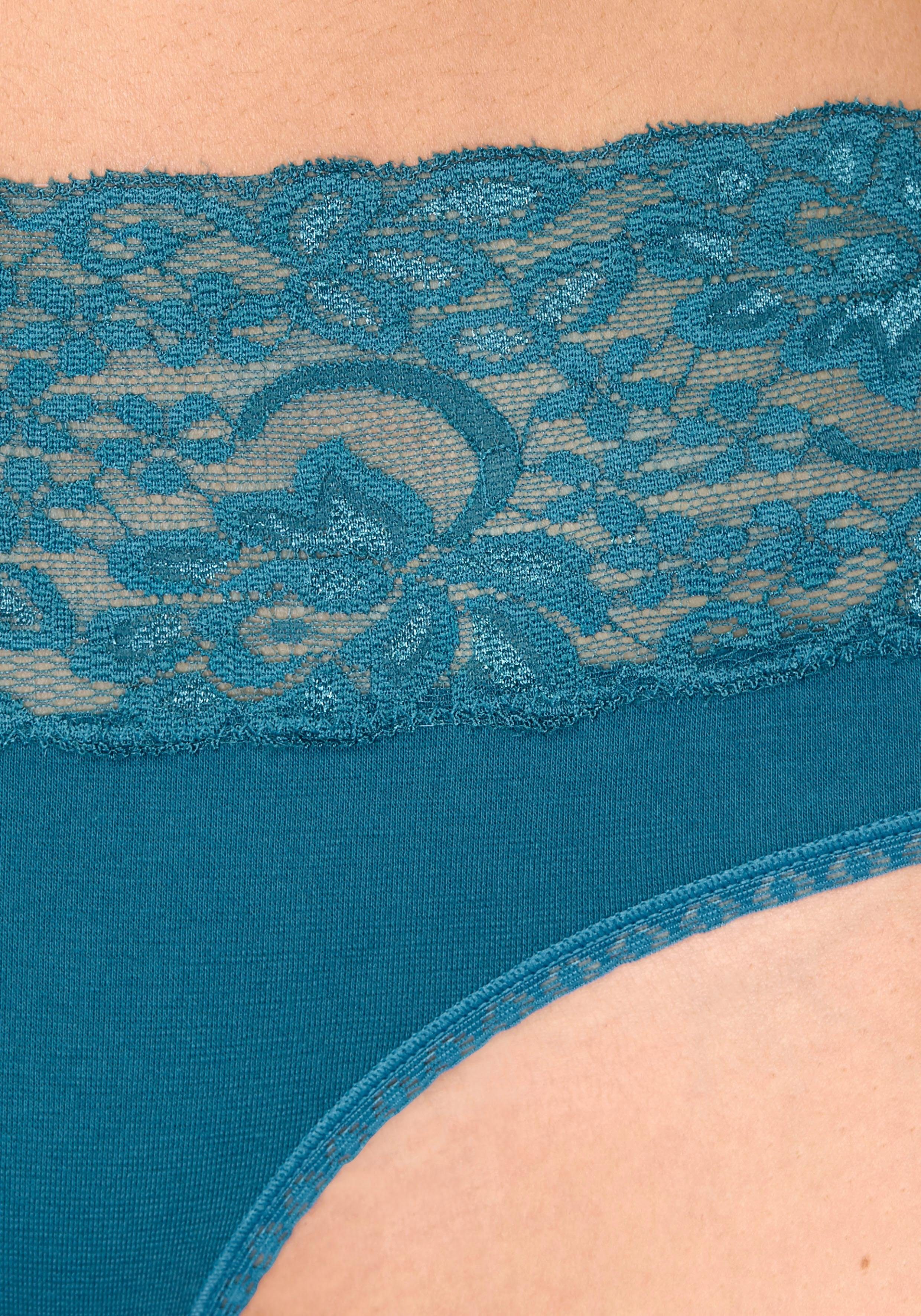 Vivance Slip van elastische katoen met florale kant (3 stuks)