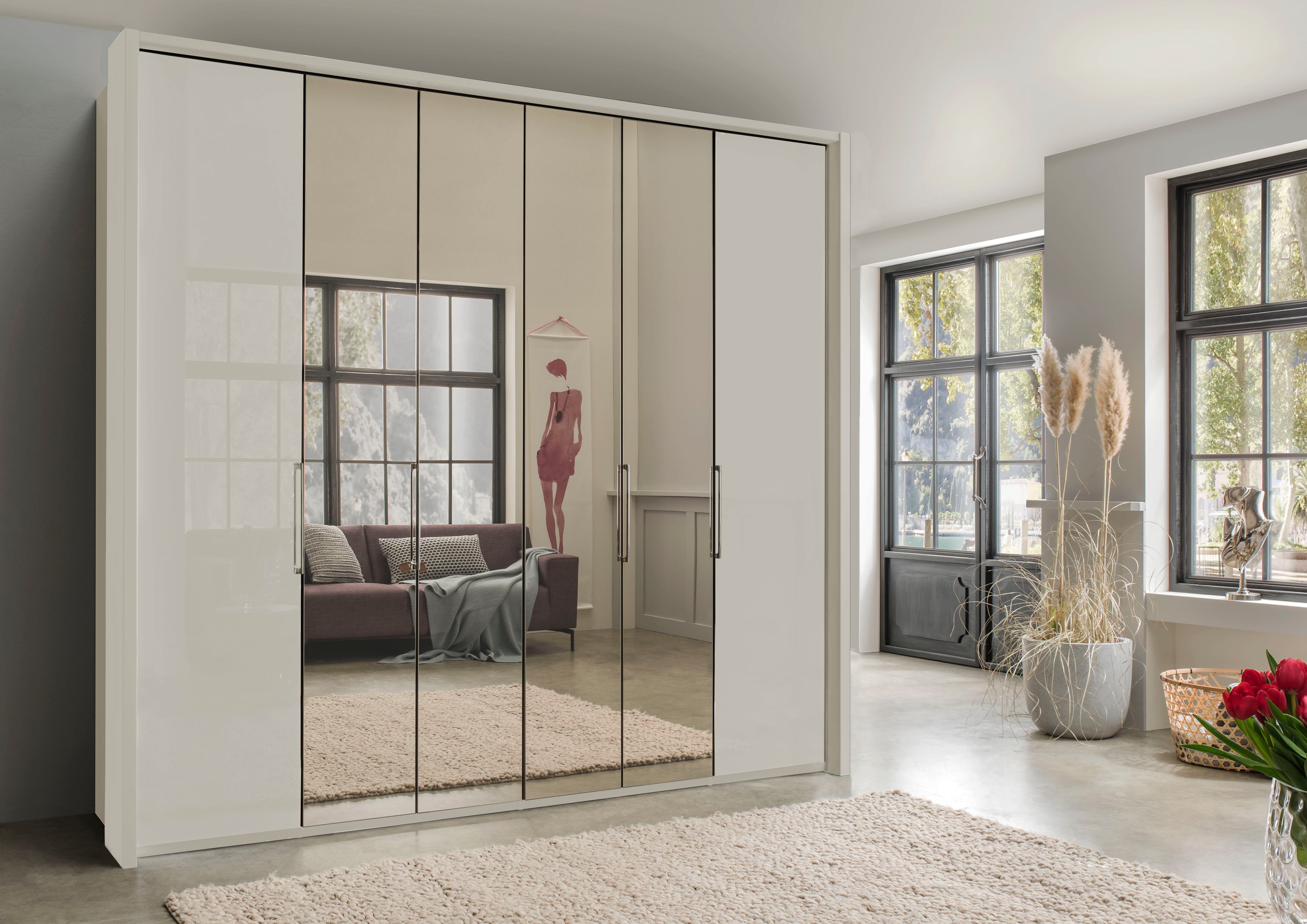 WIEMANN Kledingkast Kansas met spiegel en glas kledingkasten maat 300 cm beige