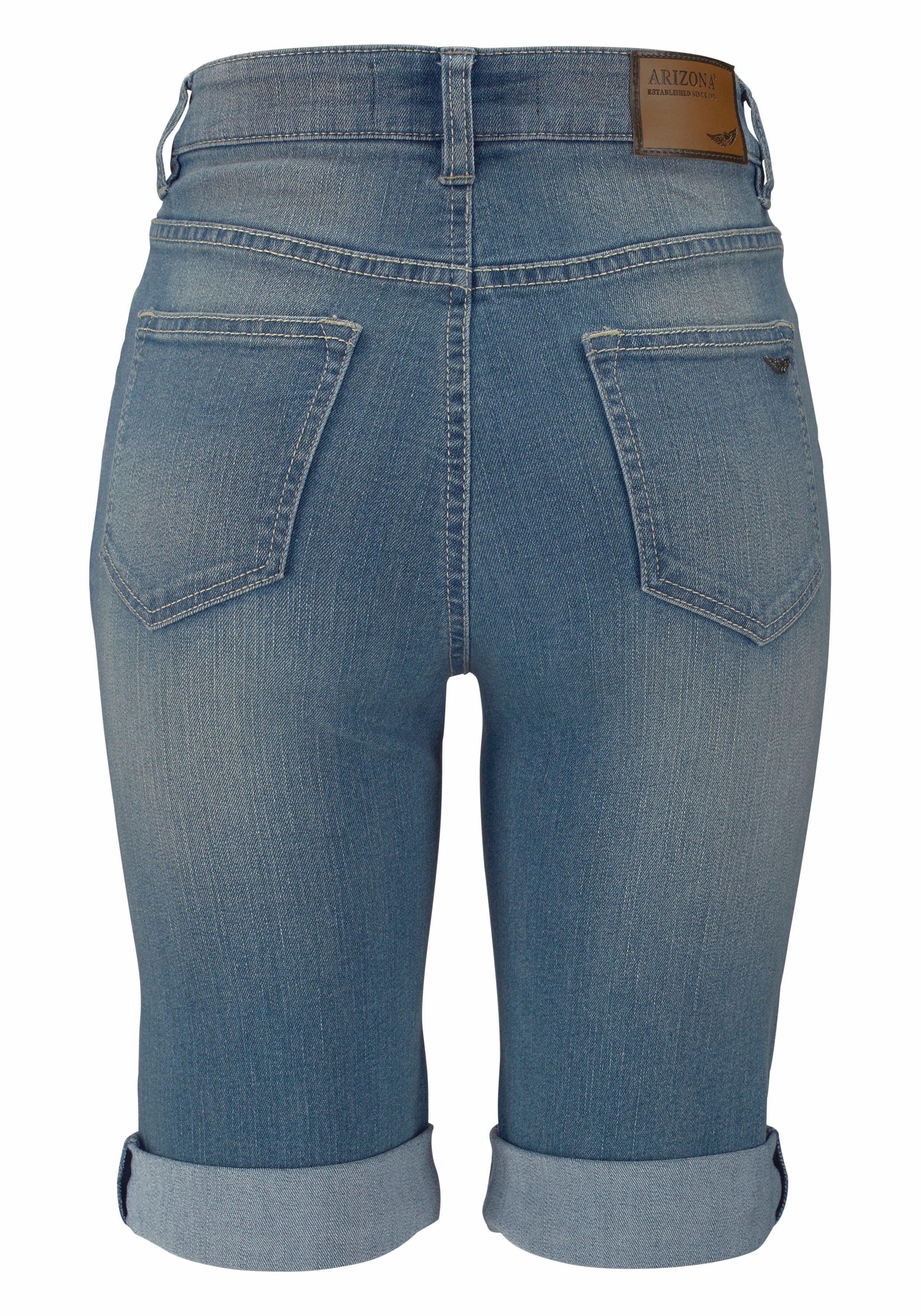 Arizona Jeansbermuda smalle pasvorm, opgerolde zoom, used-wassing, hoge taille