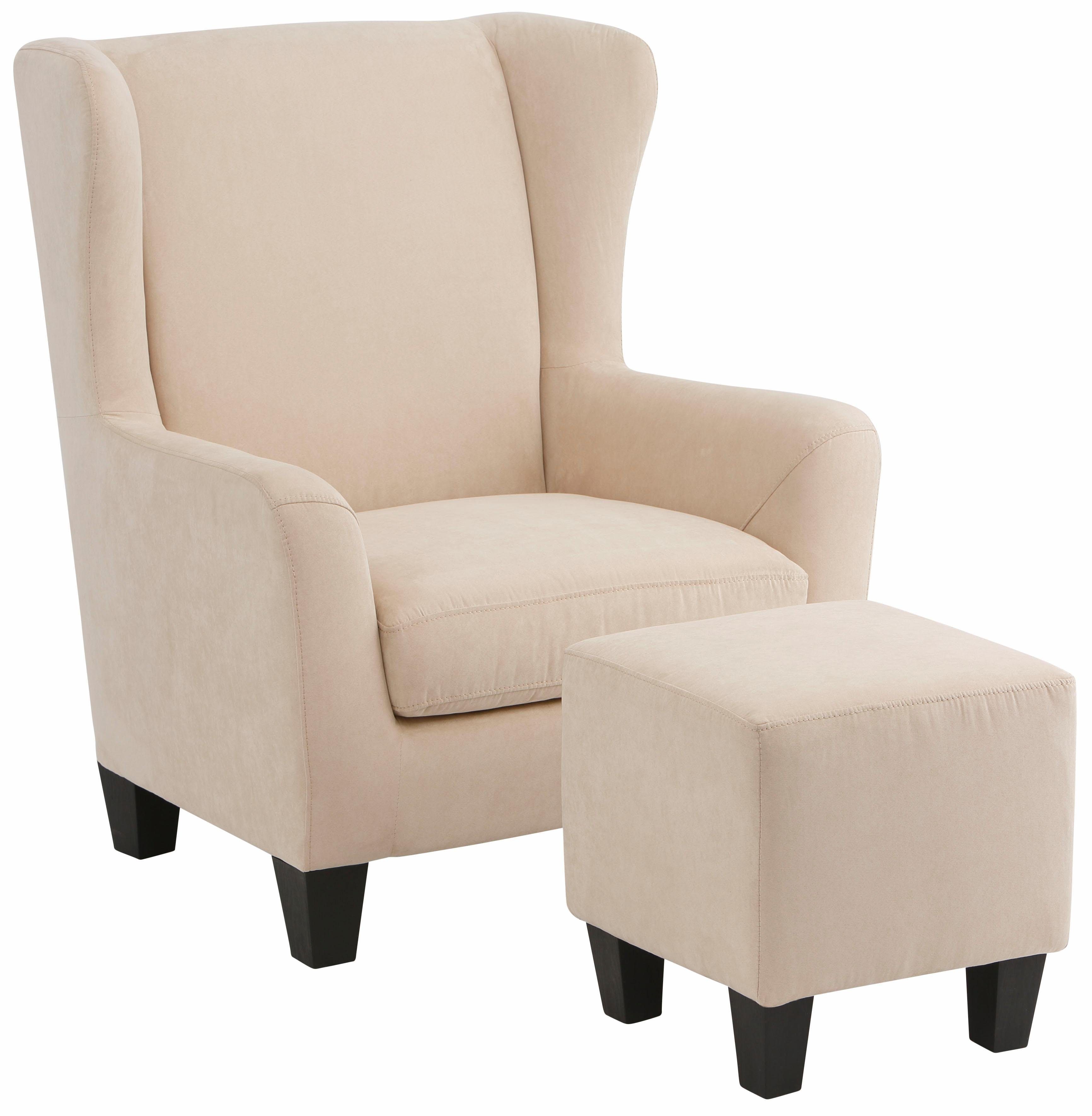 Home affaire Oorfauteuil Chilly, stoel met poef en verenvering, in cord en microvezel bekleding, onze permanente lage prijs (set, 2 stuks)