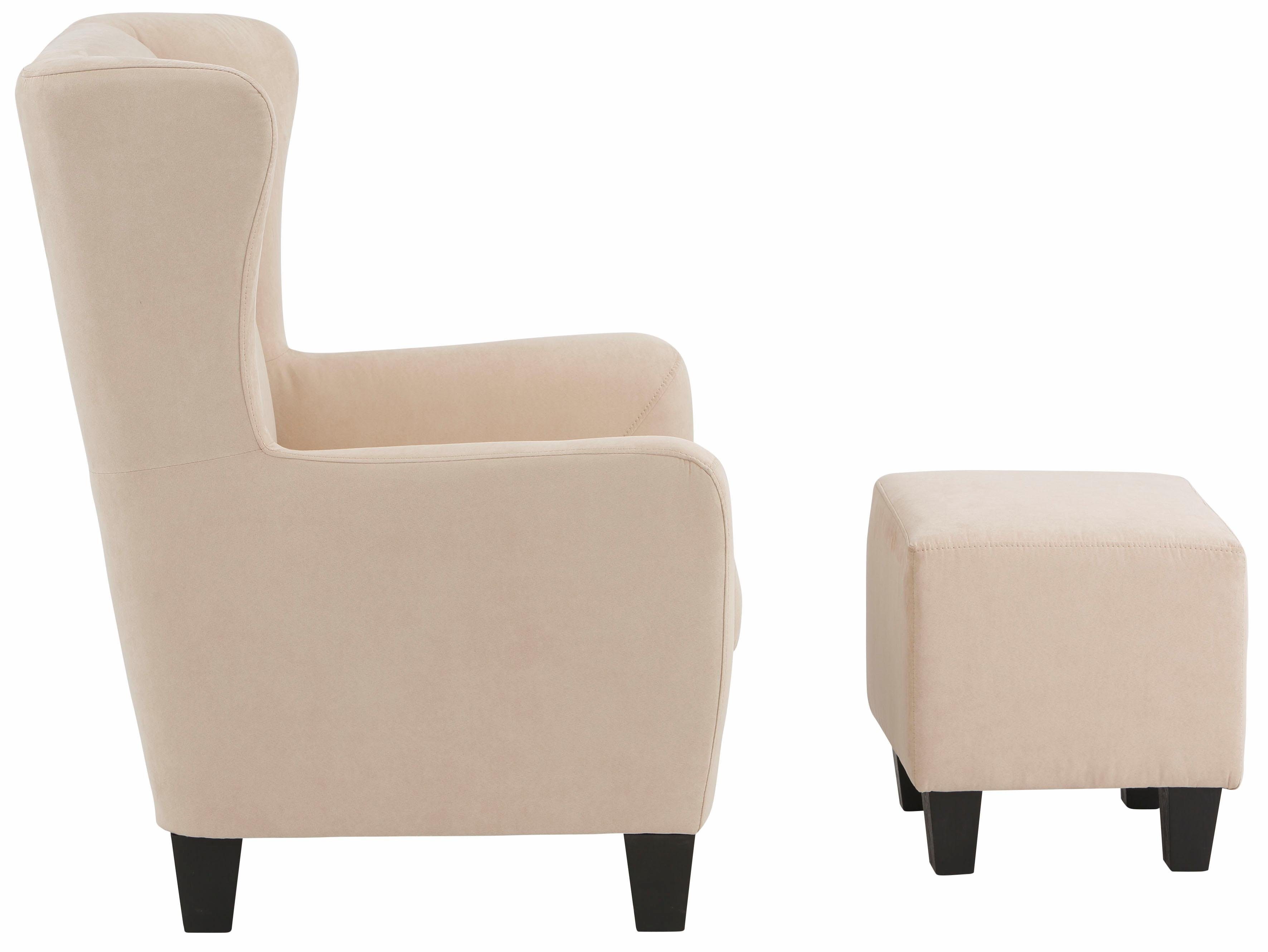 Home affaire Oorfauteuil Chilly, stoel met poef en verenvering, in cord en microvezel bekleding, onze permanente lage prijs (set, 2 stuks)