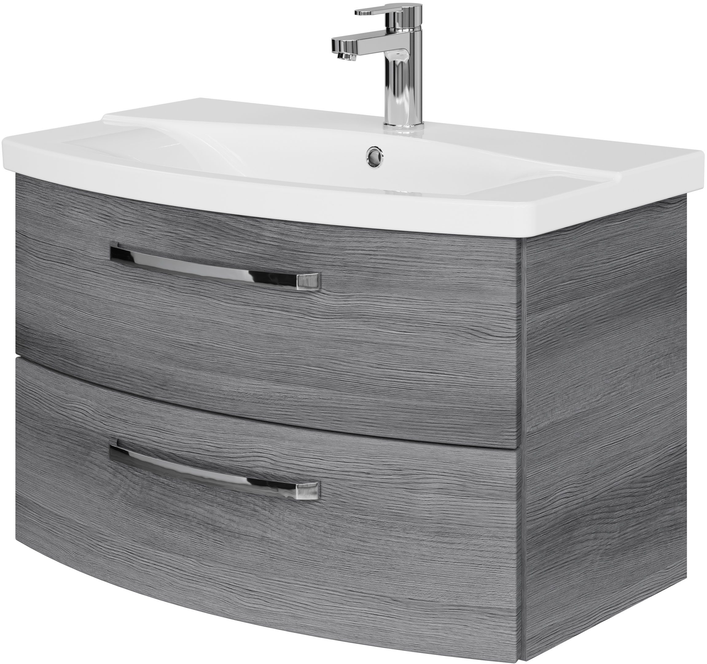 Saphir Wastafelonderkast Serie 4010 keramische wastafel met onderkast, 84 cm breed wastafelmeubels grijs