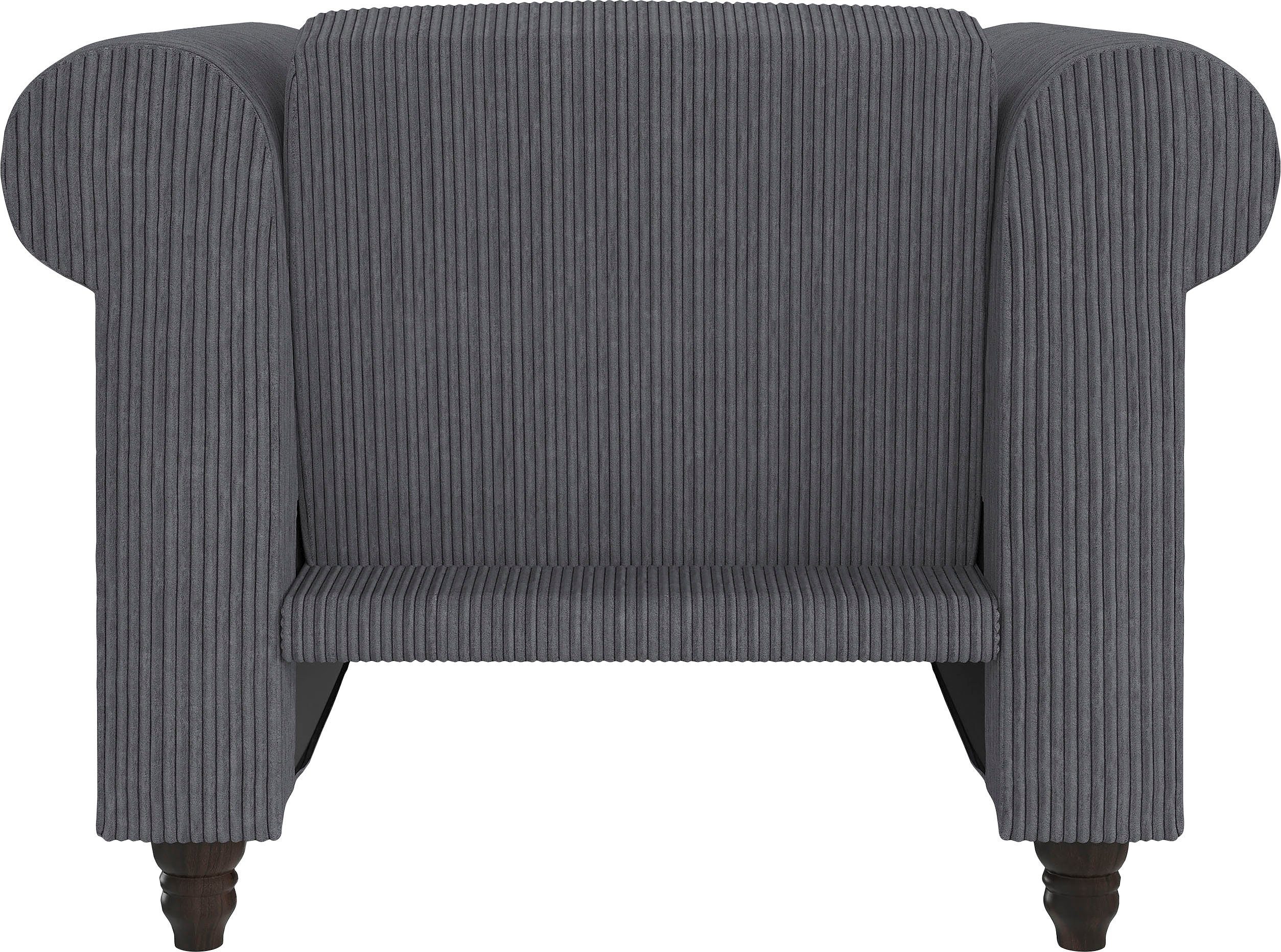 Dorel Home Chesterfield-fauteuil Felix II in breed ribfluweel met rugleuning 3-voudig verstelbaar, benen massief hout, zithoogte 46 cm
