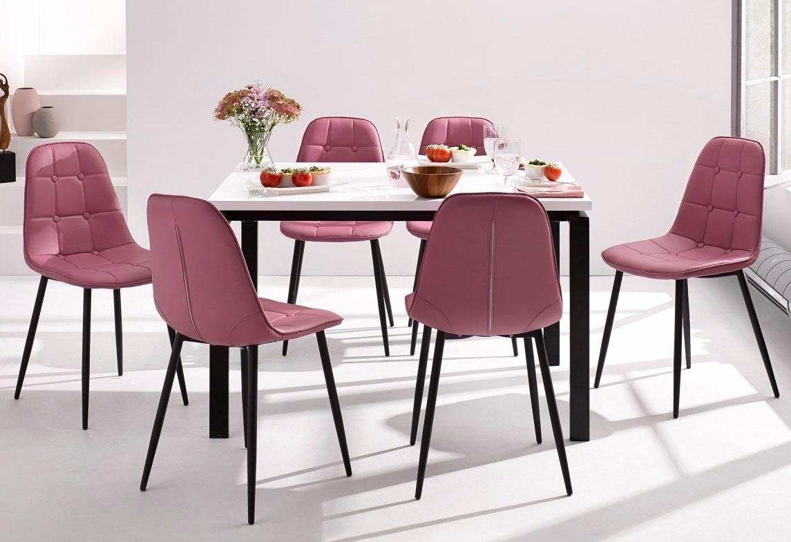 INOSIGN Eethoek Sabine + Luna Eettafel, breedte 120 cm en 4 eetkamerstoelen, overtrekstof in imitatieleer (set, 5-delig) eethoeken roze