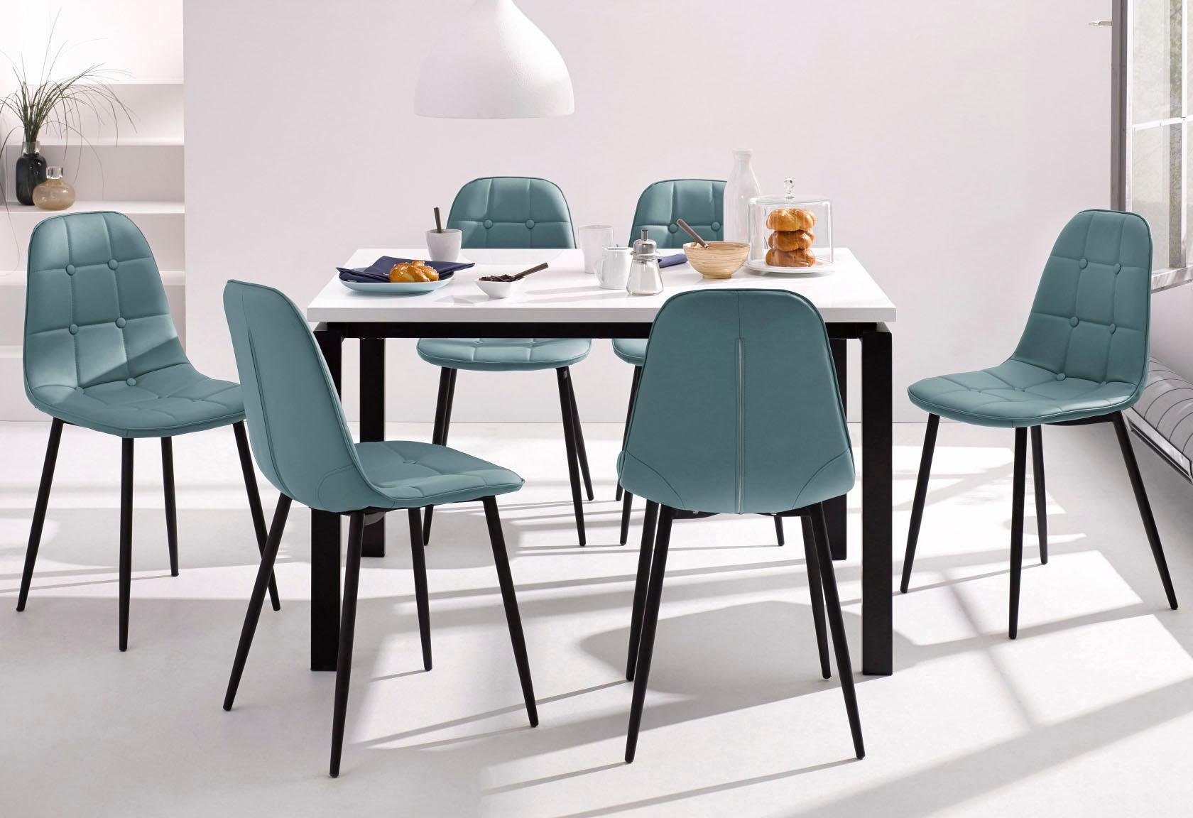 INOSIGN Eethoek Sabine + Luna Eettafel, breedte 120 cm en 4 eetkamerstoelen, overtrekstof in imitatieleer (set, 5-delig) eethoeken blauw