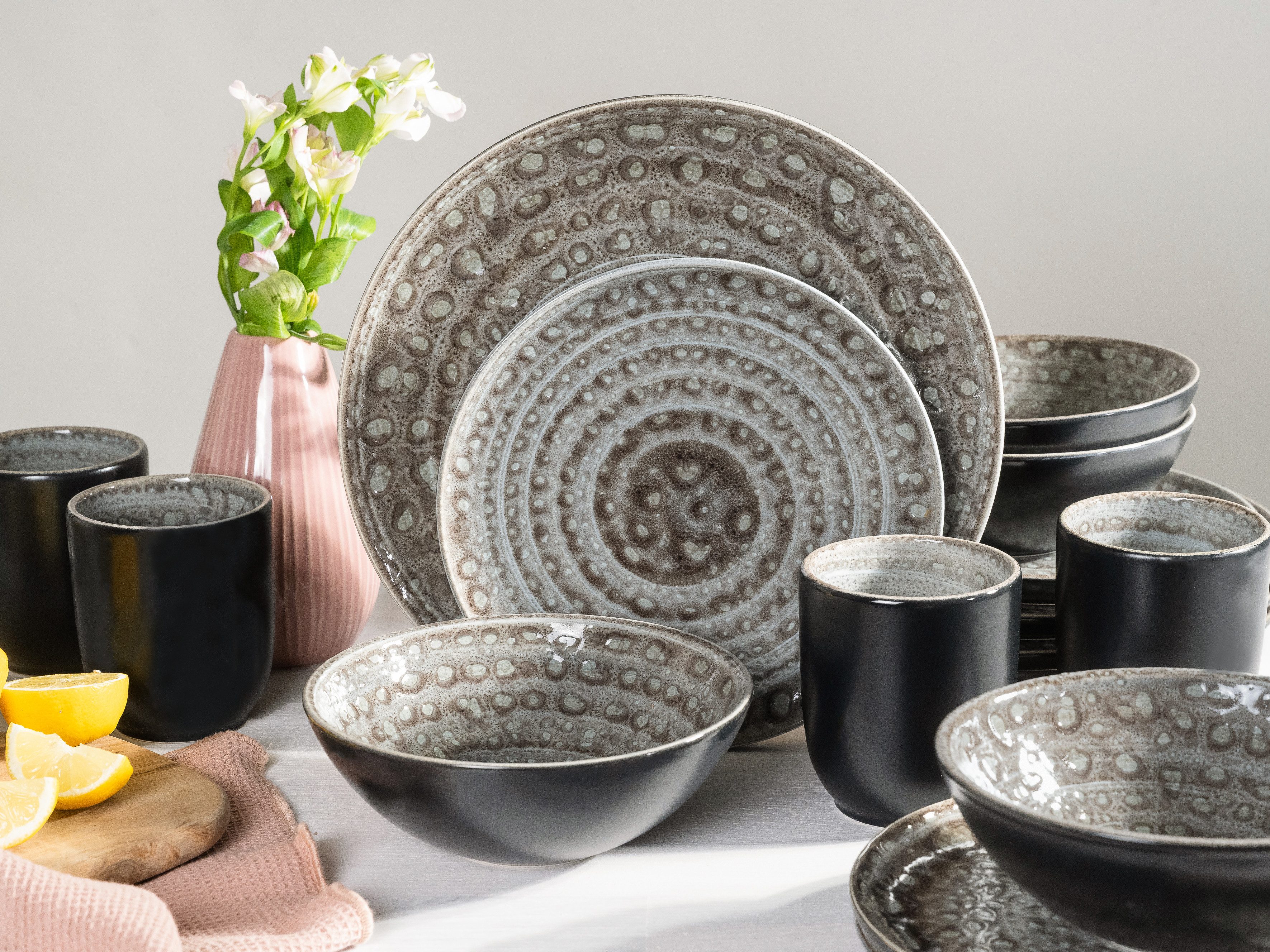 CreaTable Combi-servies Servies-set Villa Romana Servies, ambachtelijk karakter, 16 delen, voor 4 personen (set, 16-delig)