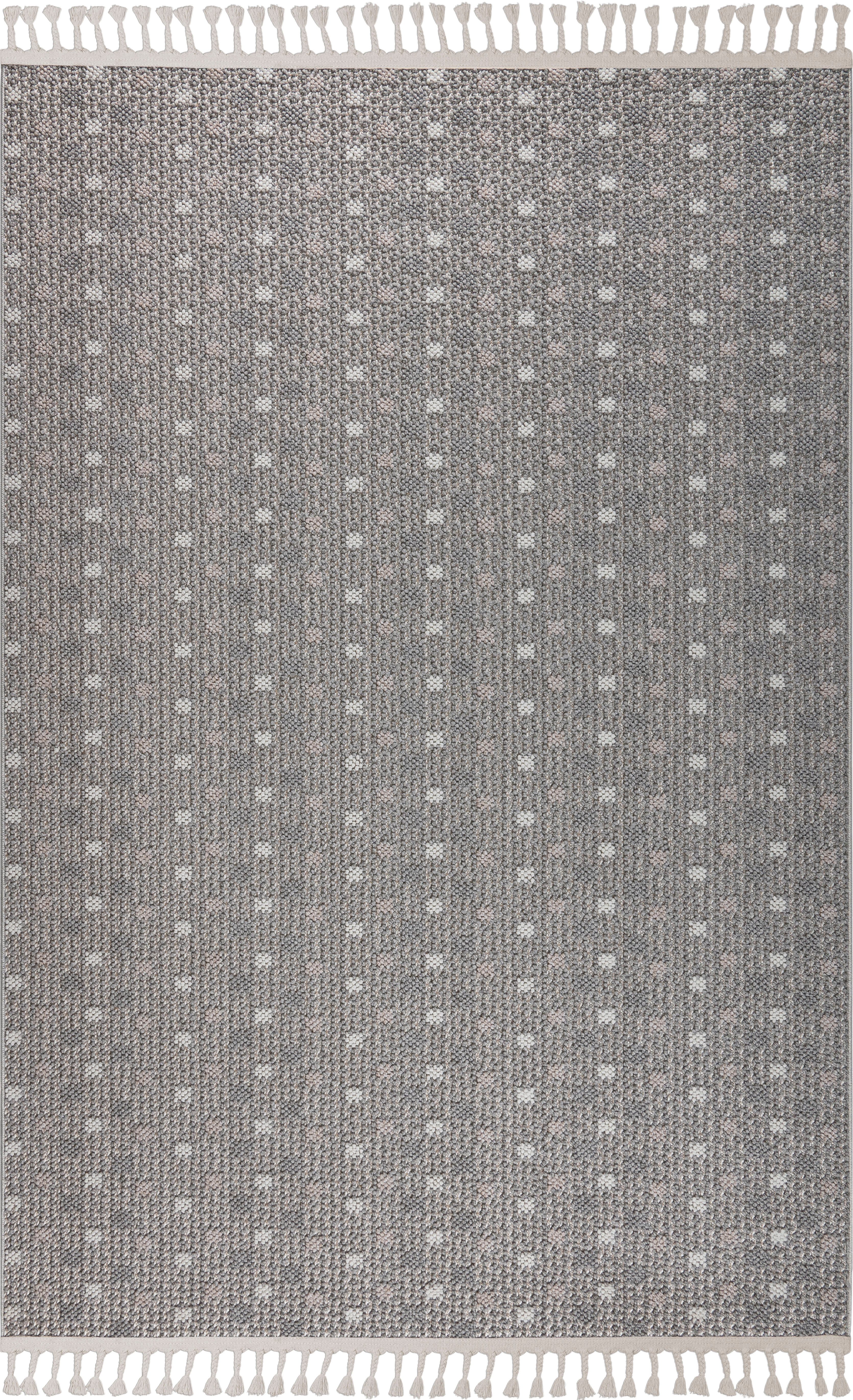 Bruno Banani Vloerkleed Dotty Wol-look, hoog-laag structuur, geschikt voor binnen en buiten, met franjes