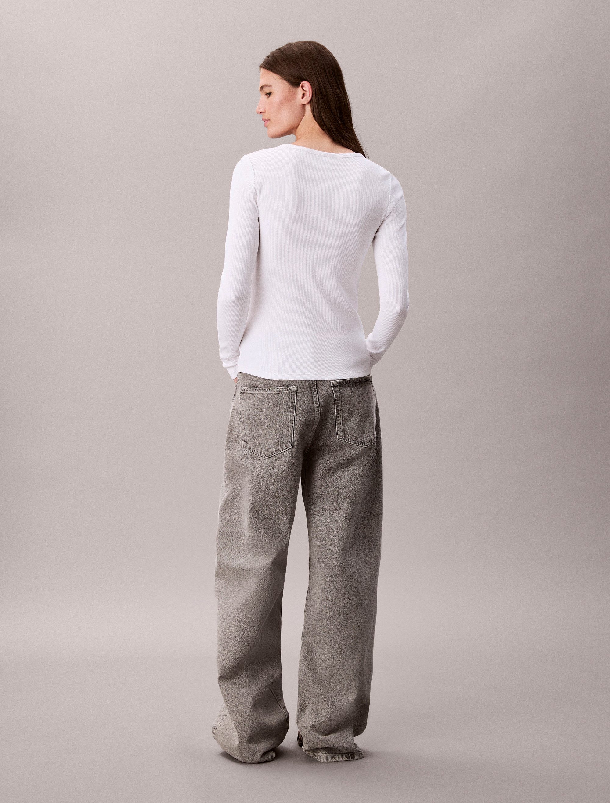 Calvin Klein Shirt met lange mouwen LS WOVEN LABEL 2X2 RIB SCOOP NEC