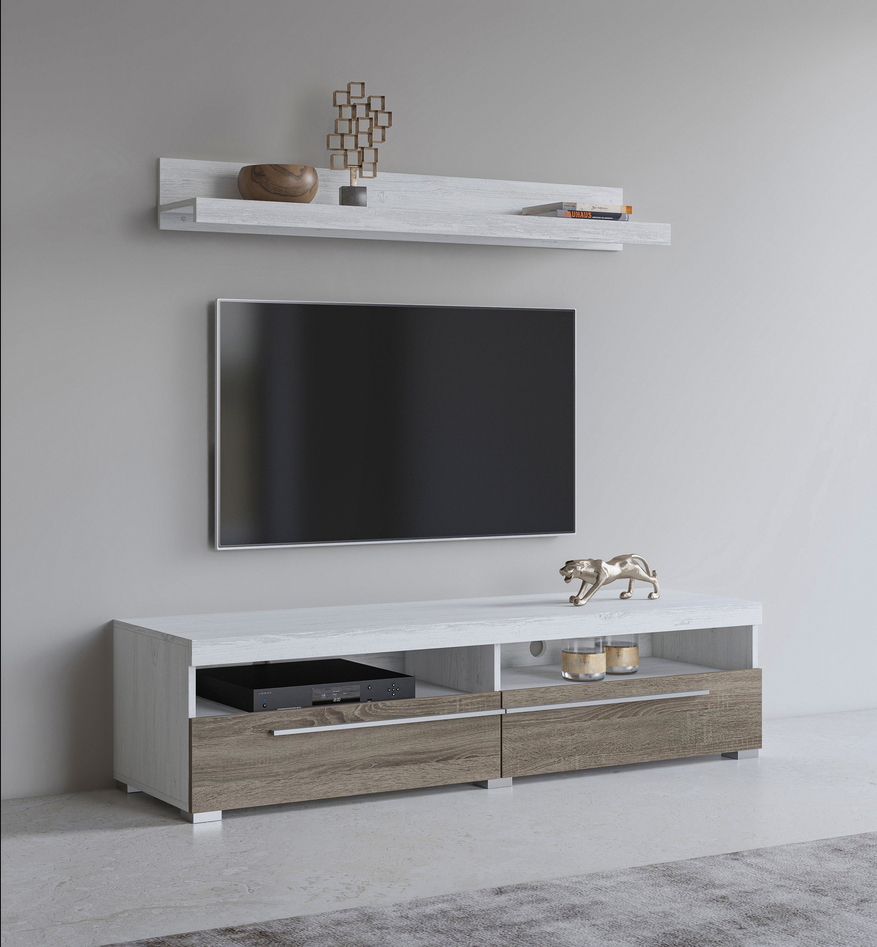 INOSIGN Tv-meubel Roger, breedte 140 cm, stijlvolle TV-kast, inclusief wandboard lowboards beige