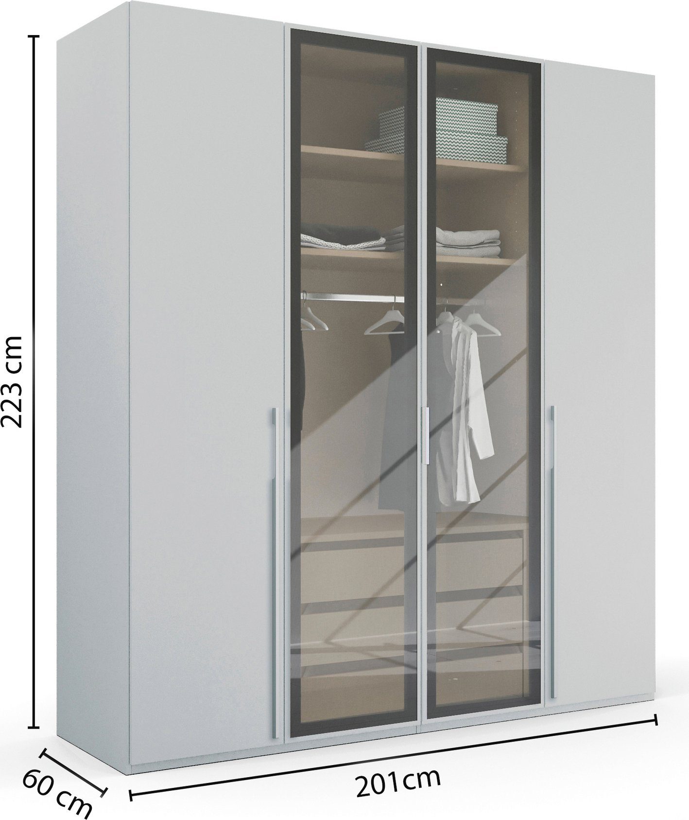 rauch Draaideurkast Kledingkast kast garderobe SKAT SHINE met hoogwaardige, transparant grijs glas inclusief uitgebreid toebehoren made in germany