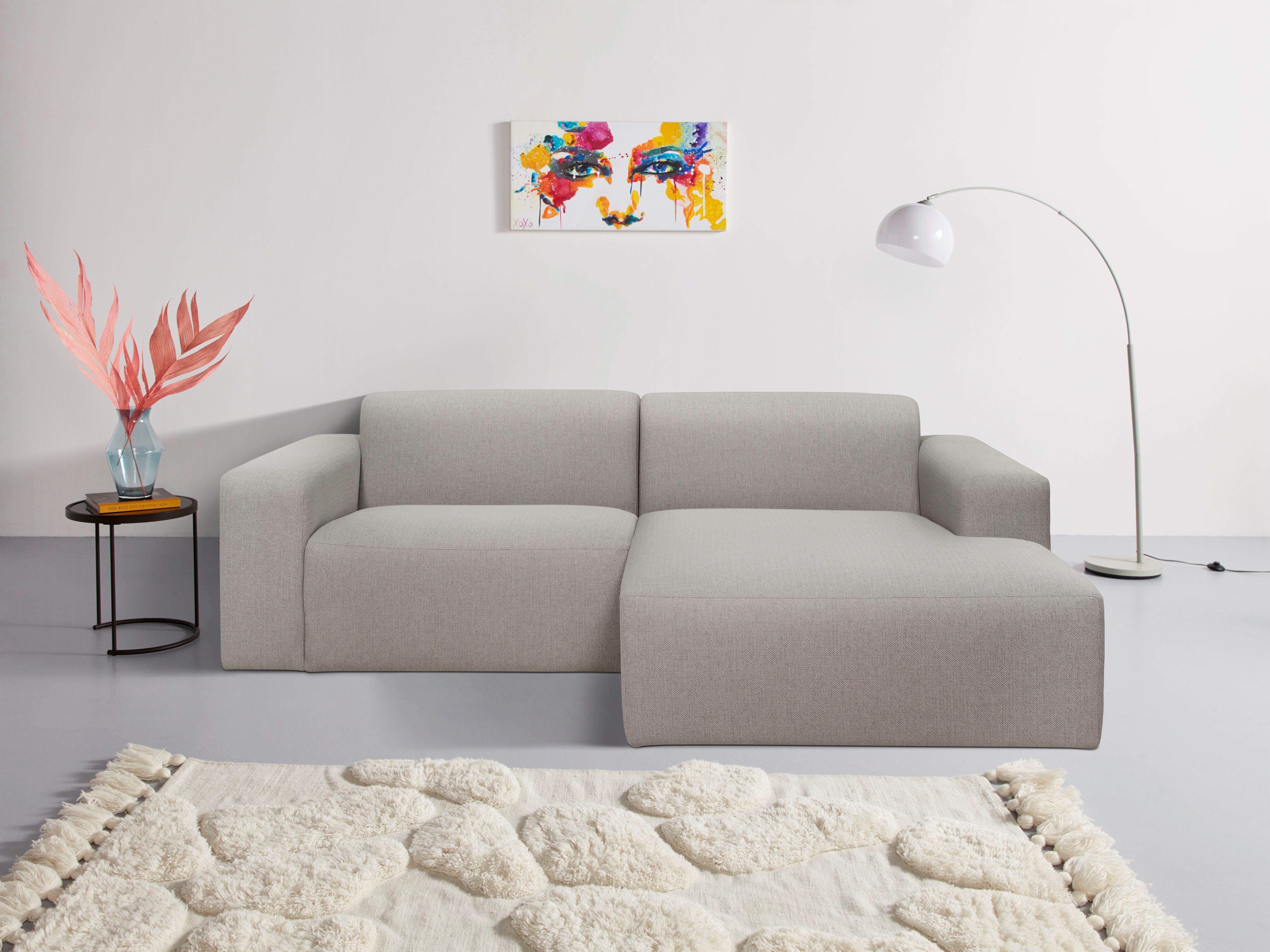 INOSIGN Hoekbank Koa, 228 cm, L-vorm, modulair bankstel, webstof, cord grijs, hoekbanken, Recamiere rechts