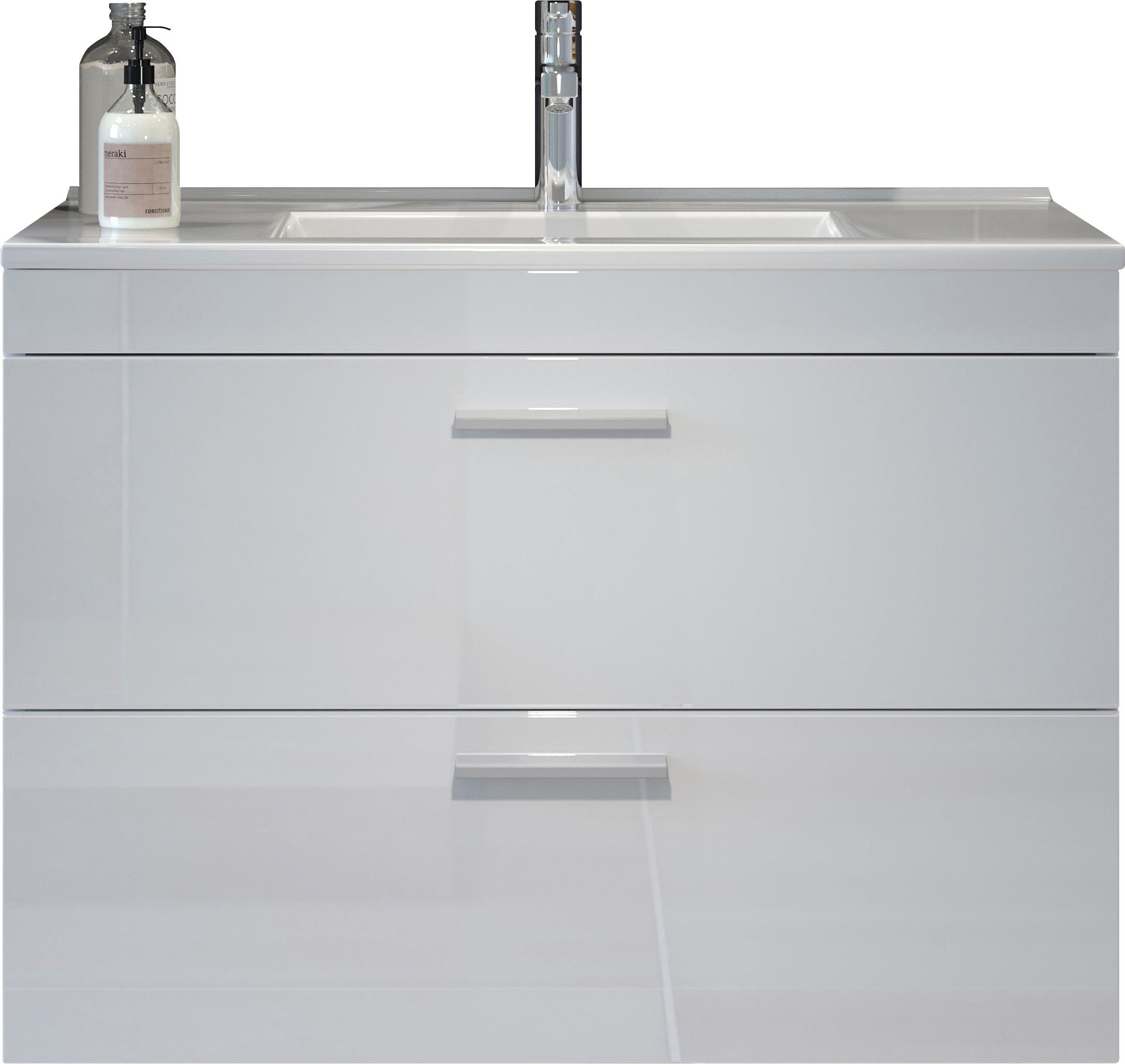 welltime Wastafelonderkast Dormoletto Hangende wastafel in wit hoogglans met inbouwwastafel