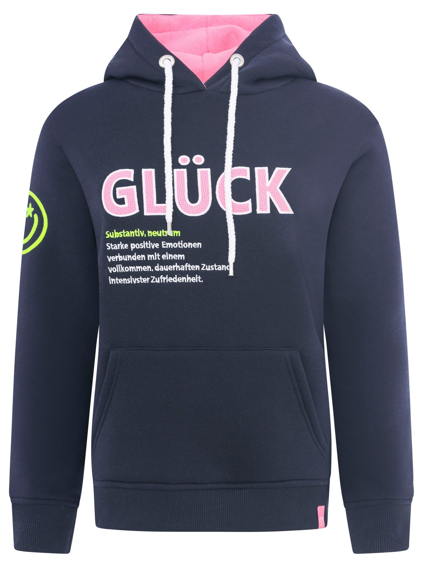 Zwillingsherz Hoodie Geluk met tekst geluk en kangoeroezakken
