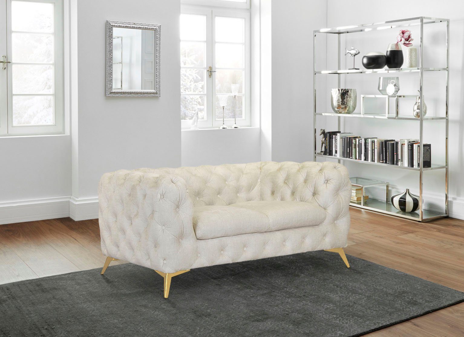 Leonique Chesterfield-bank Glynis luxueuze capitonnage, moderne chesterfield look, kleur van de poten ter keuze