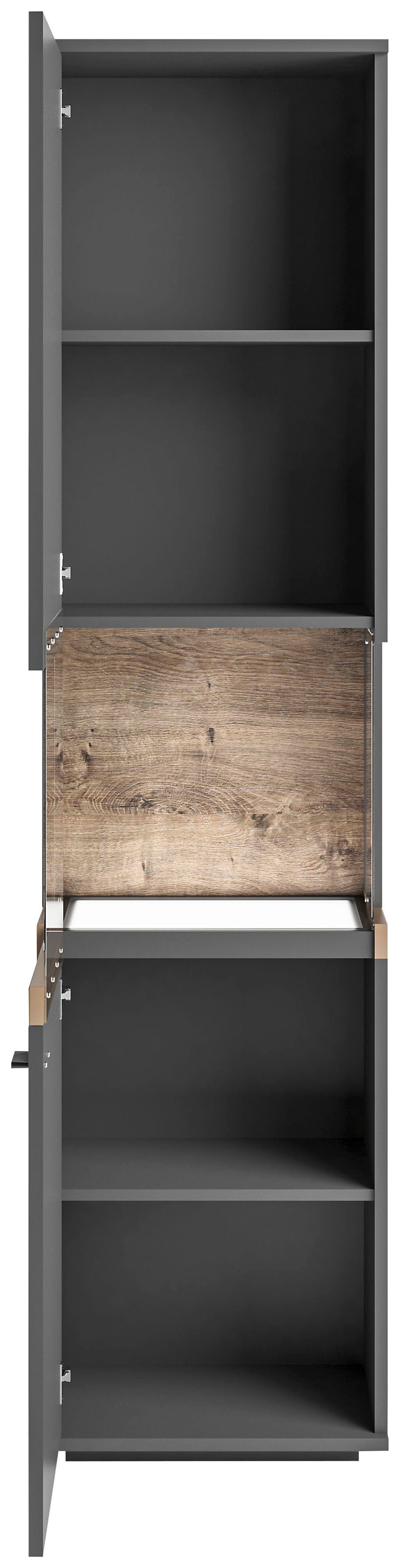 set one by Musterring Vitrinekast Lancaster Kleuren wit of grijs met eikenafwerking, met LED-verlichting