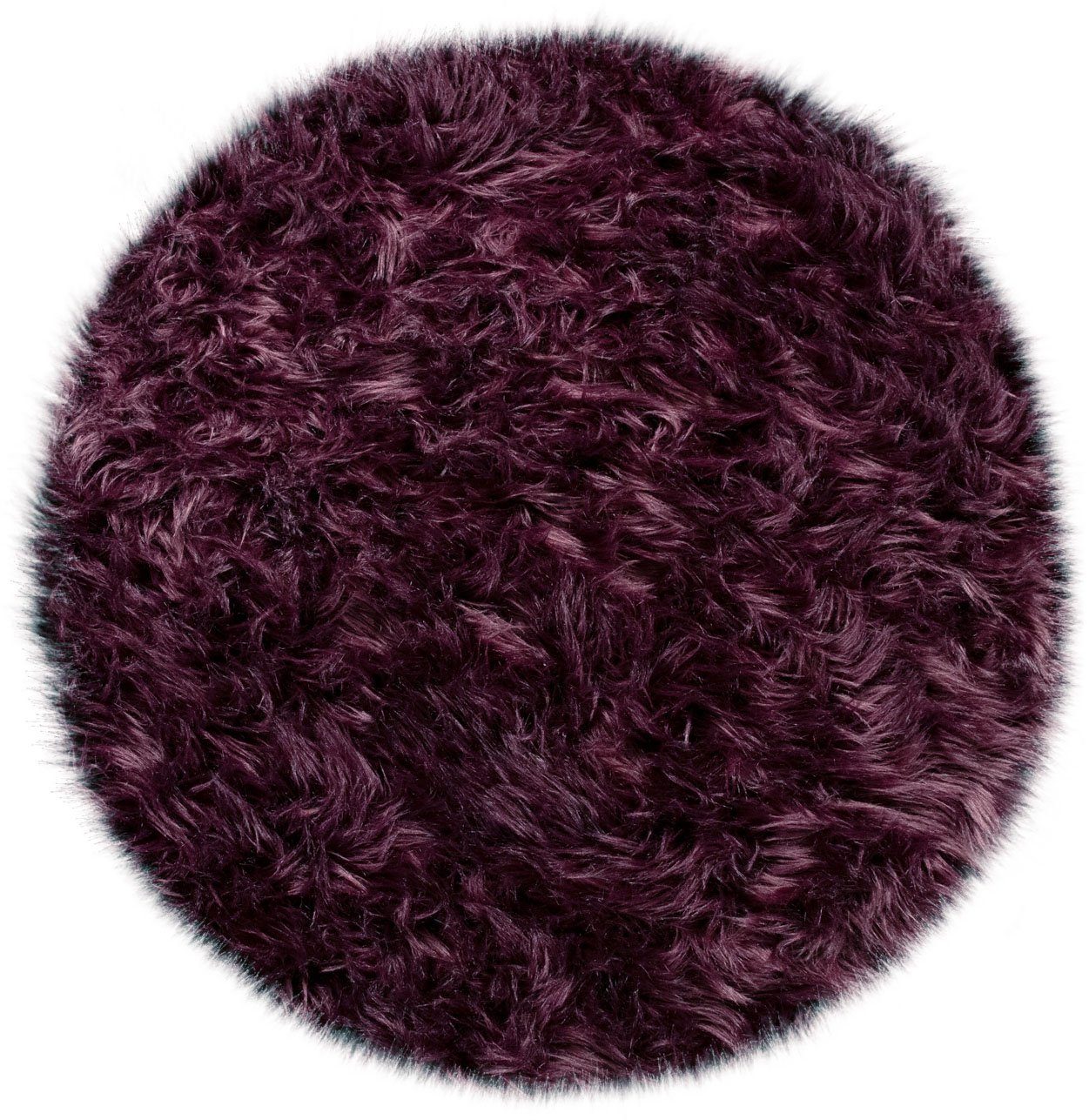 Paco Home Vachtvloerkleed Playa 960 Imitatiebont, flokati-look, hoge pool, heerlijk zacht, unikleuren dieren vloerkleden maat Ø 120 cm x 64 mm paars