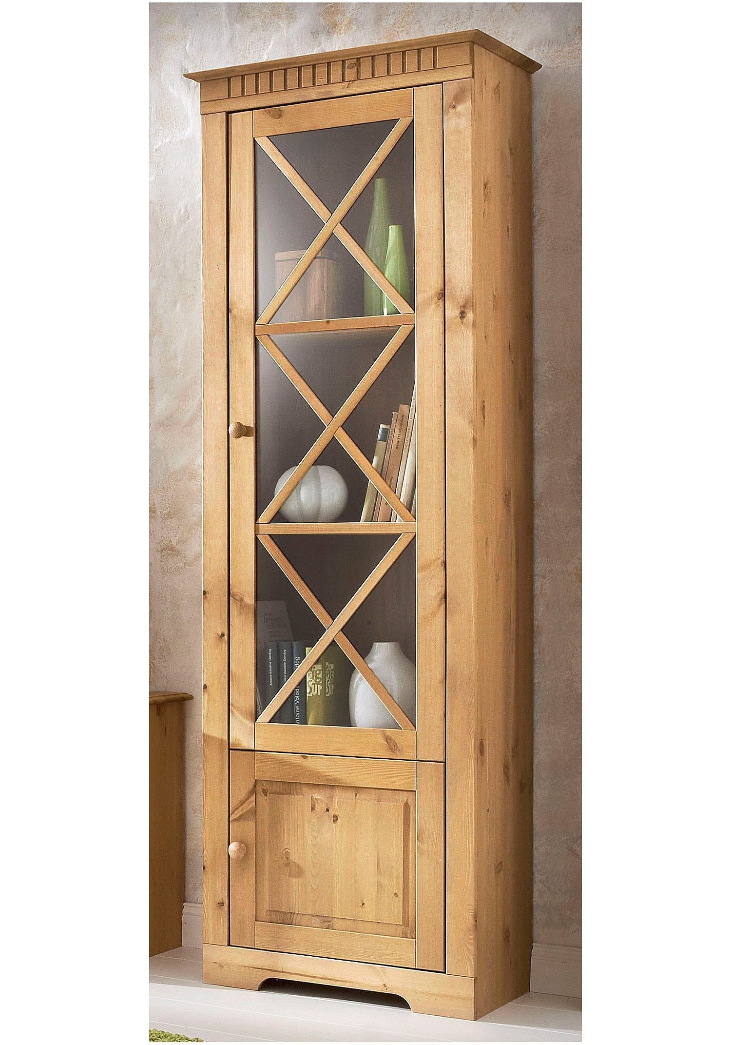 home affaire vitrinekast lisa van mooi massief grenenhout, met een mooi glazen deurfront beige
