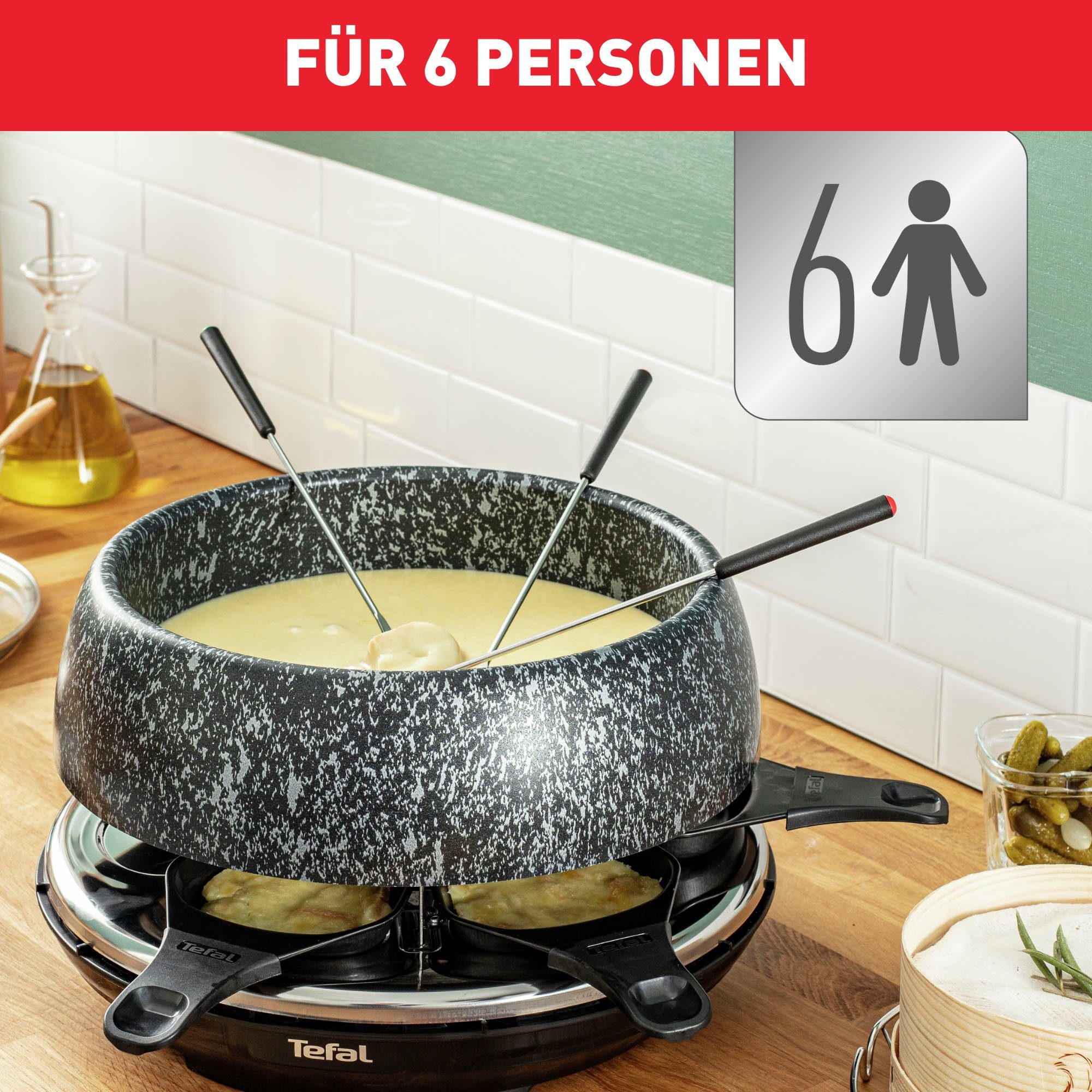 Tefal Raclette en fondueset Cheese 'n Co, 6 raclettepannetjes, 850 W, voor 6 personen,