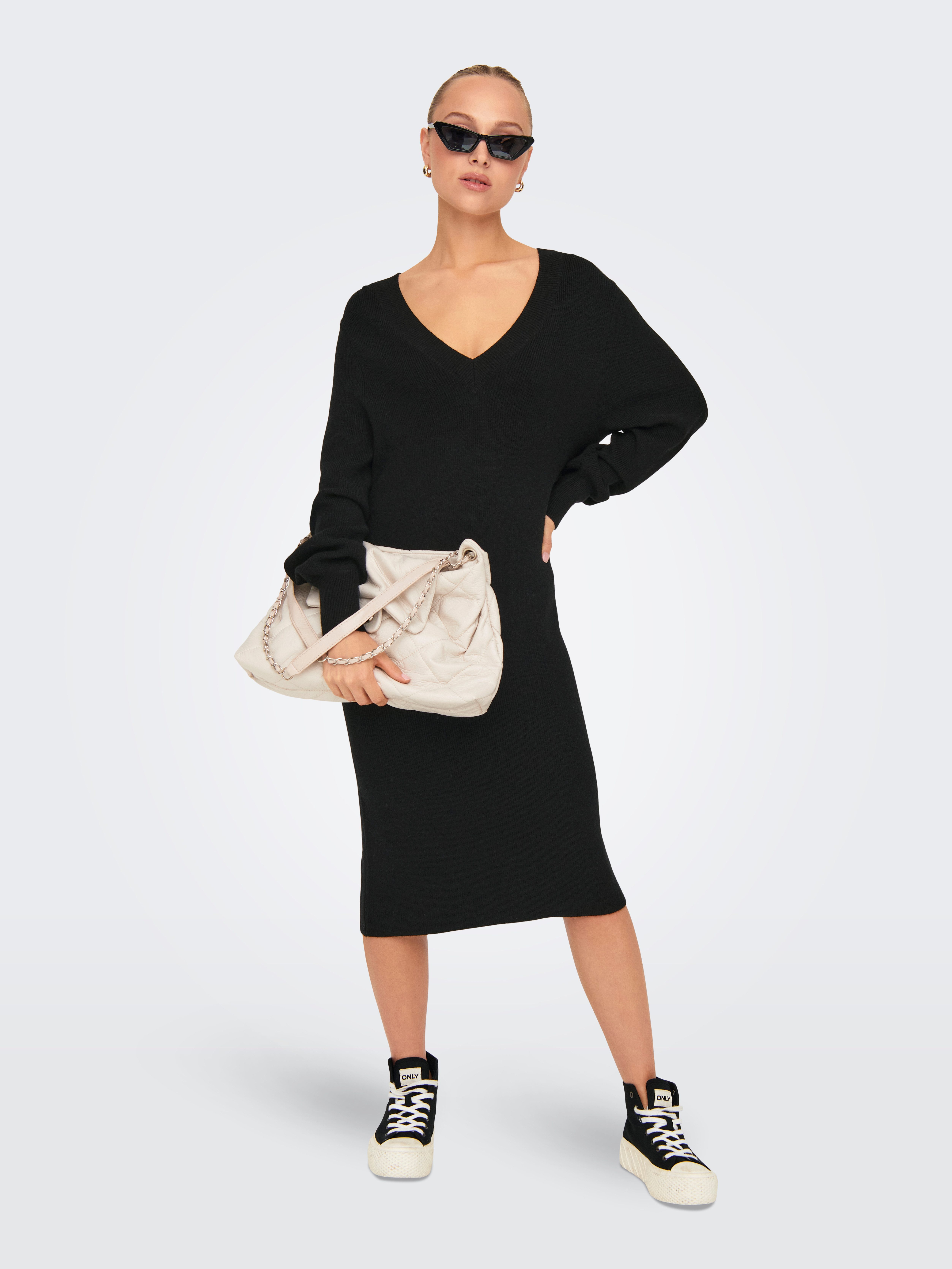 Only Gebreide jurk ONLKATIA LS V-NECK DRESS NCA KNT