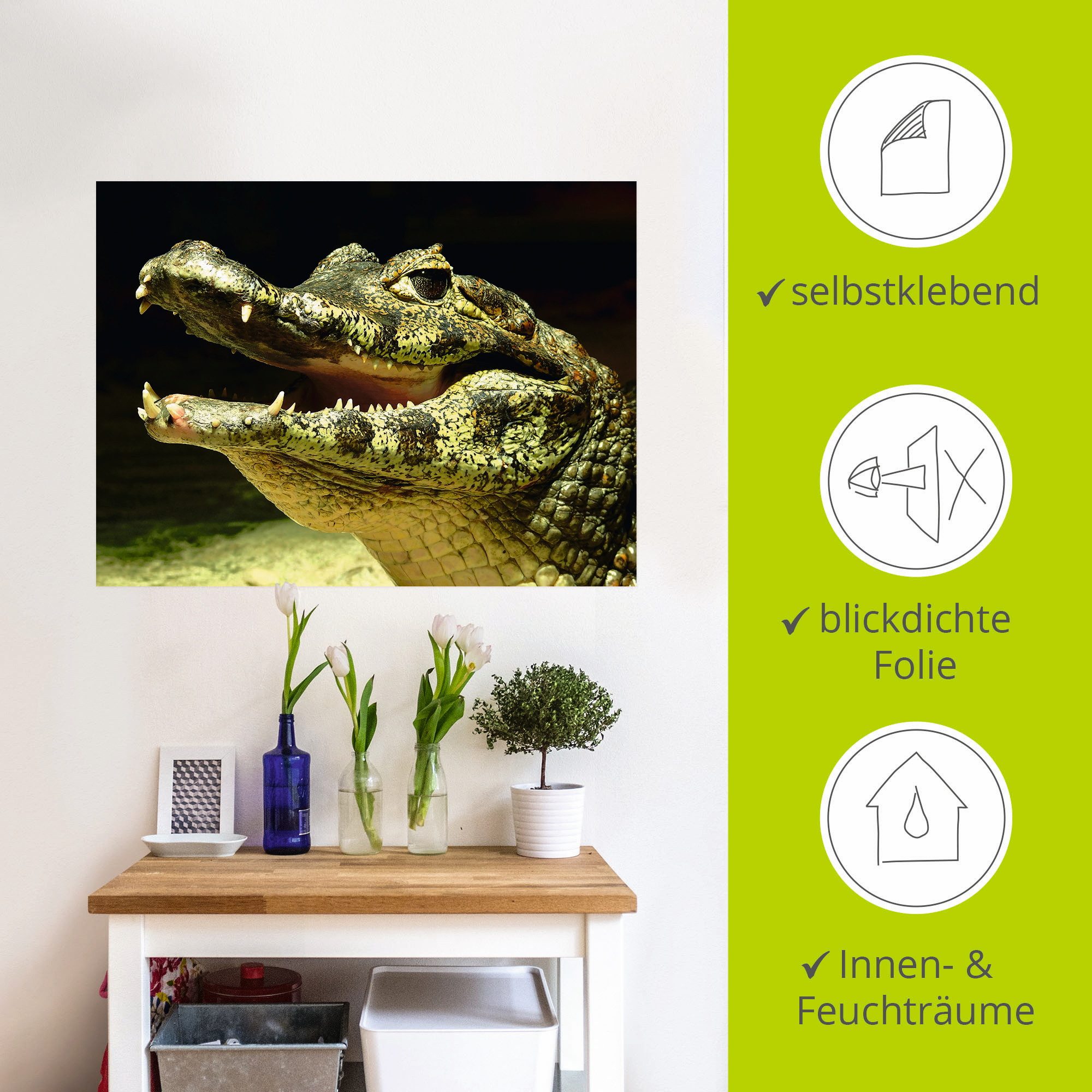 Artland Artprint Een glimlachende krokodil als poster, muursticker in verschillende maten