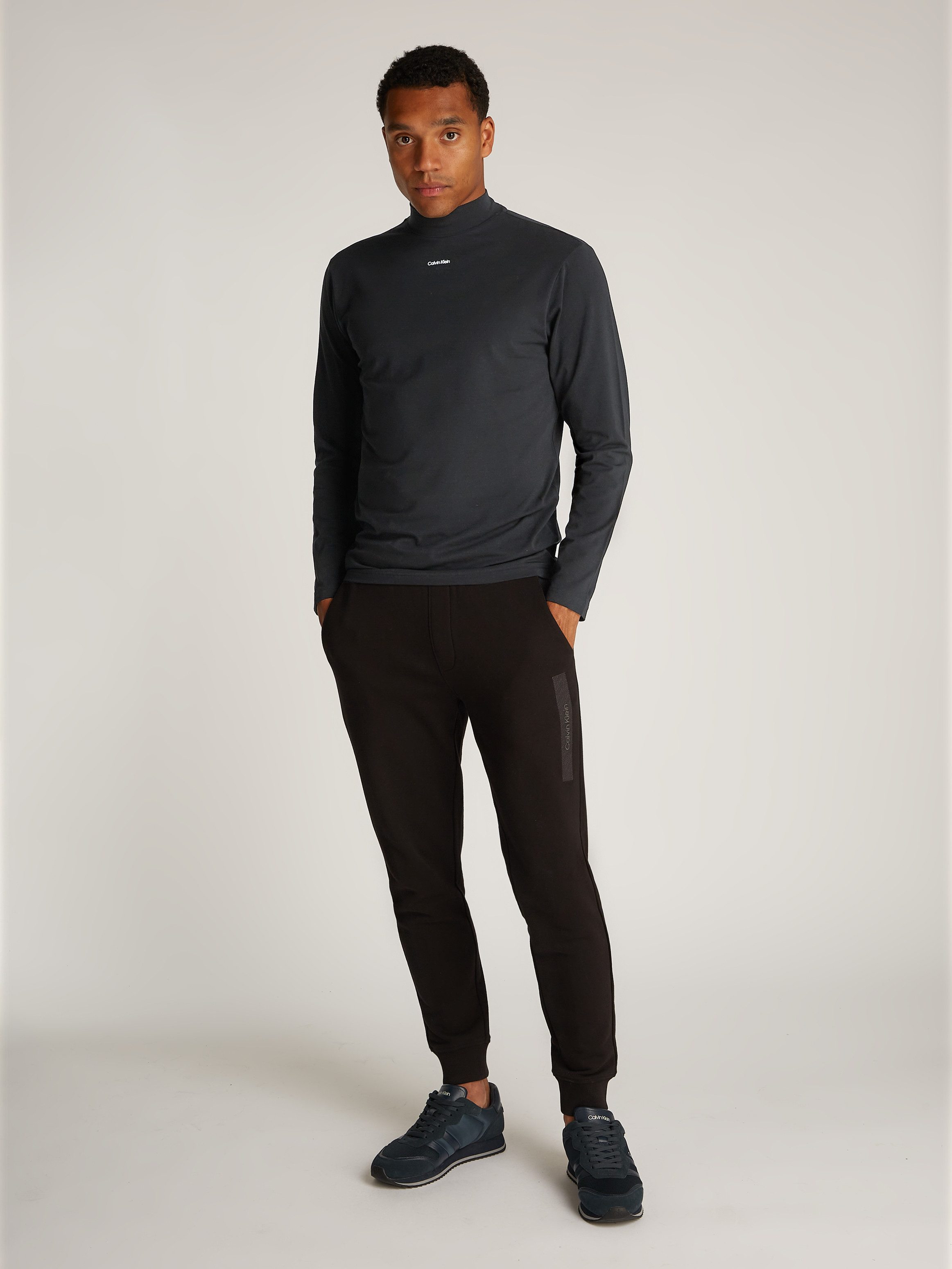 Calvin Klein Shirt met staande kraag NANO LOGO LS MOCK T-SHIRT