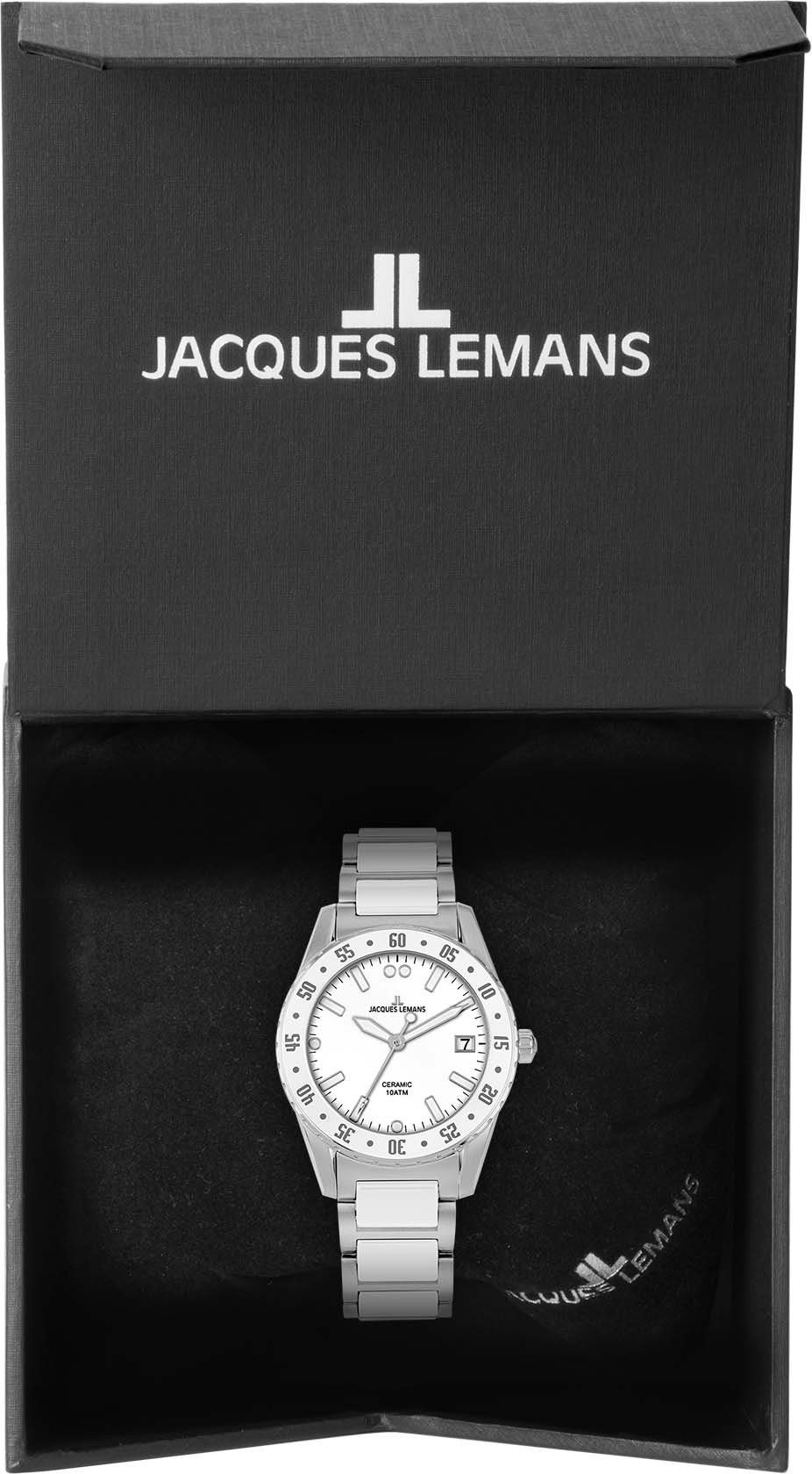 Jacques Lemans Keramisch horloge Liverpool, 42-12J Quartz horloge, armbandhorloge, dameshorloge, datum, roestvrijstalen band, keramiek