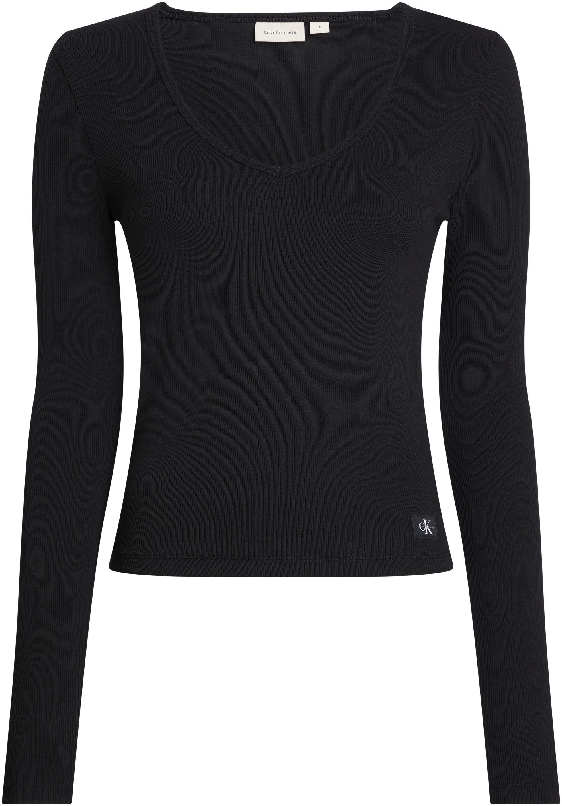 Calvin Klein Shirt met lange mouwen WOVEN LABEL RIB V-NECK LS